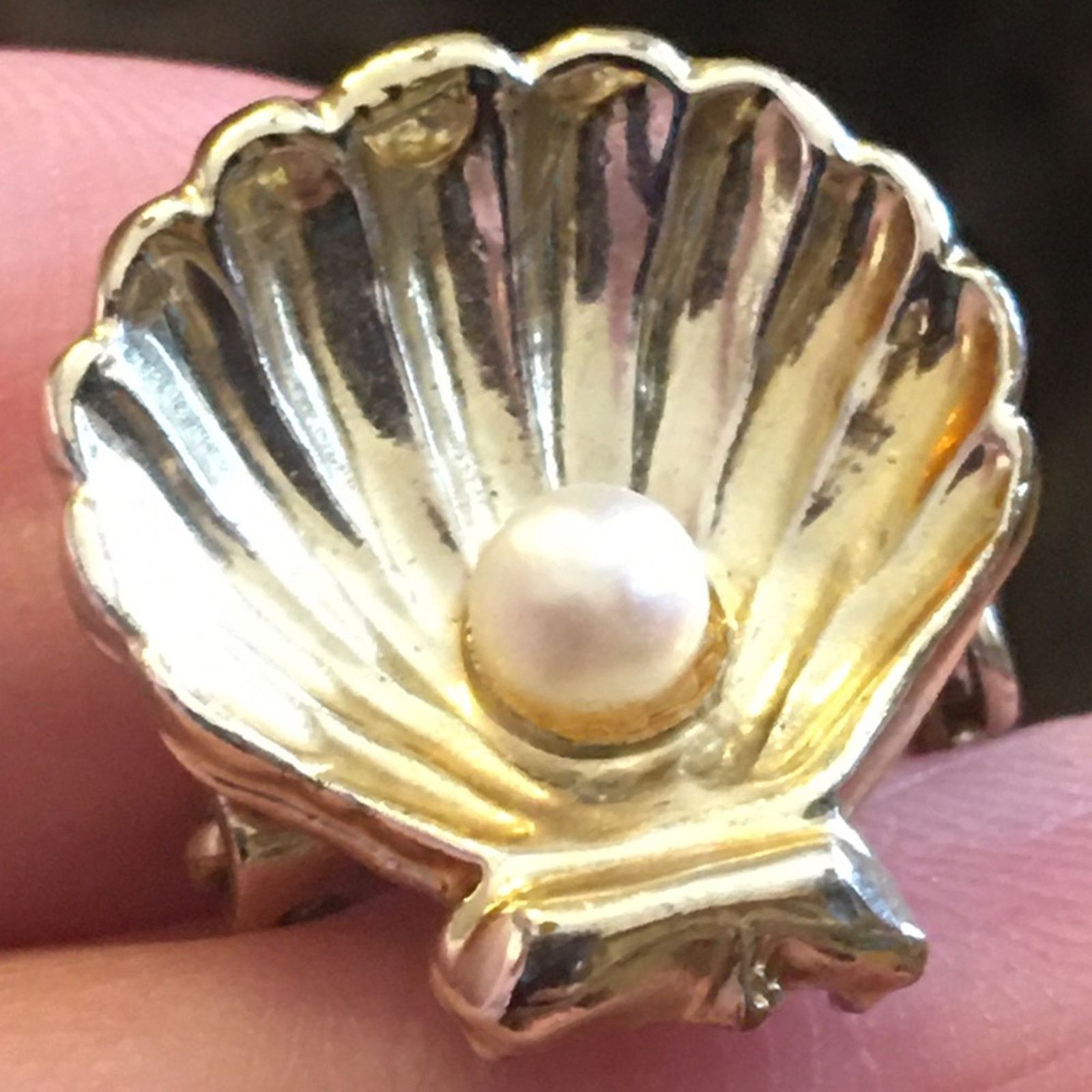 Vintage Vintage mini clam shell with pearl accent brooch Size ONE SIZE - 3 Thumbnail
