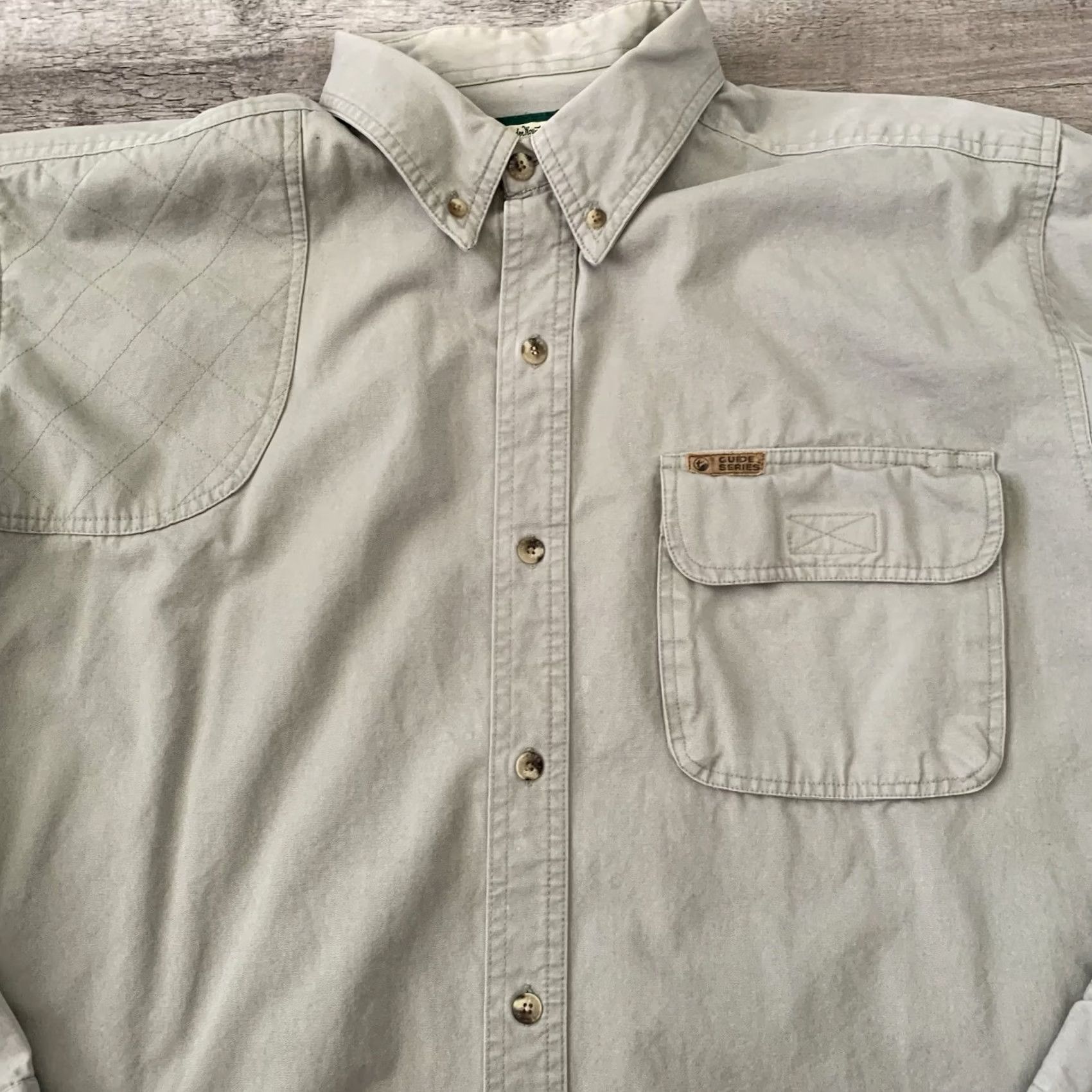 Olive Guide Series Shooting Shirt Mens Large Olive Canvas Quilted Shoulder Back Vents Size US L / EU 52-54 / 3 - 3 Thumbnail