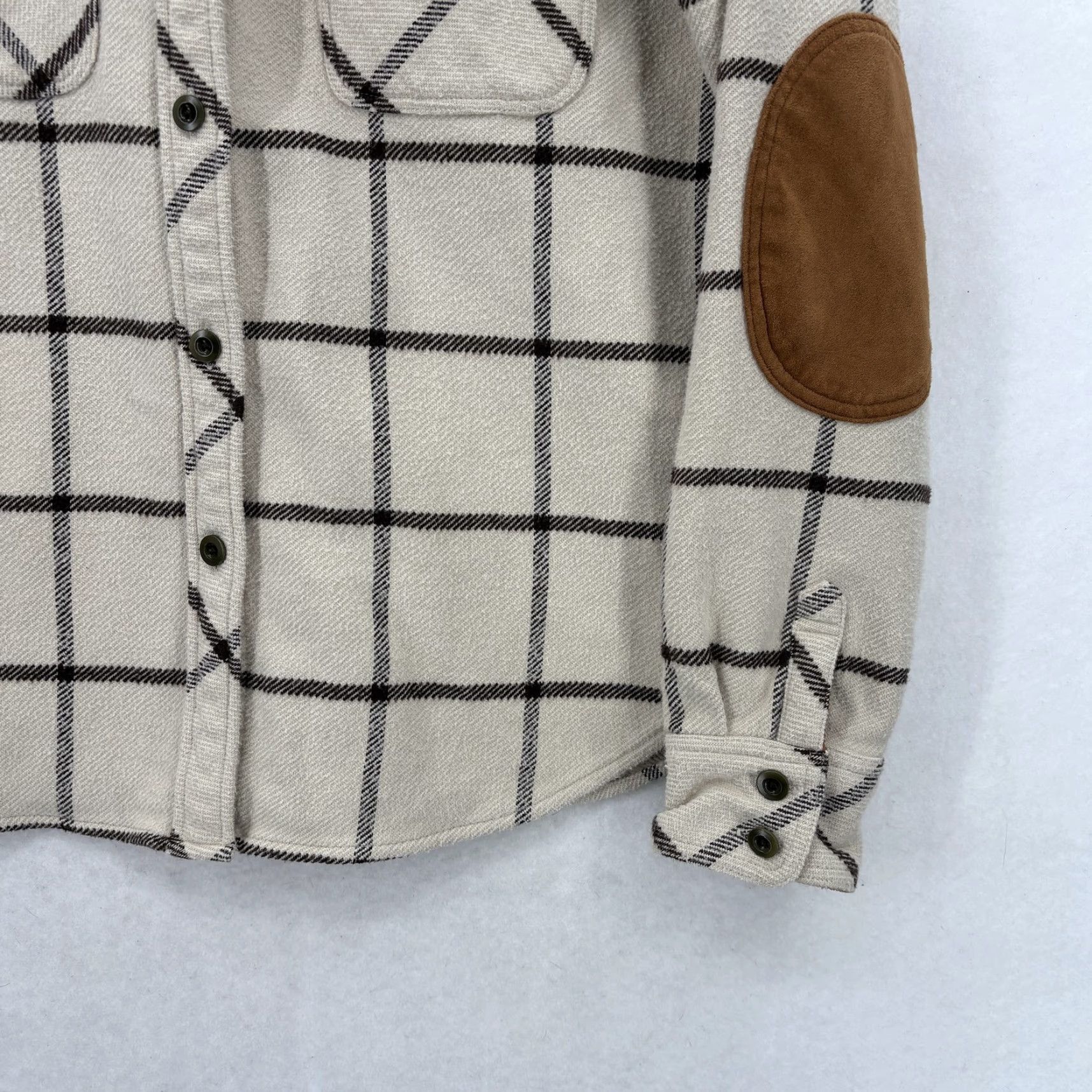 Faherty Faherty Shirt Womens S Beige Windowpane Plaid Flannel Button-Up Elbow Patch Corduroy Knit Stretch Casual Fall Winter Vintage: No (omit) Size S / US 4 / IT 40 - 3 Thumbnail