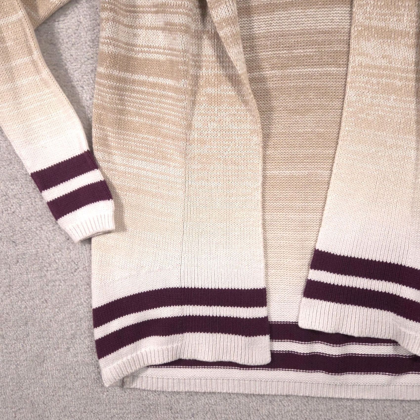 RVCA RVCA Cardigan Sweater Womens S Beige Cotton Acrylic Open Longline Knit Stripe V-Neck Casual Fall Ladies Size S / US 4 / IT 40 - 4 Thumbnail