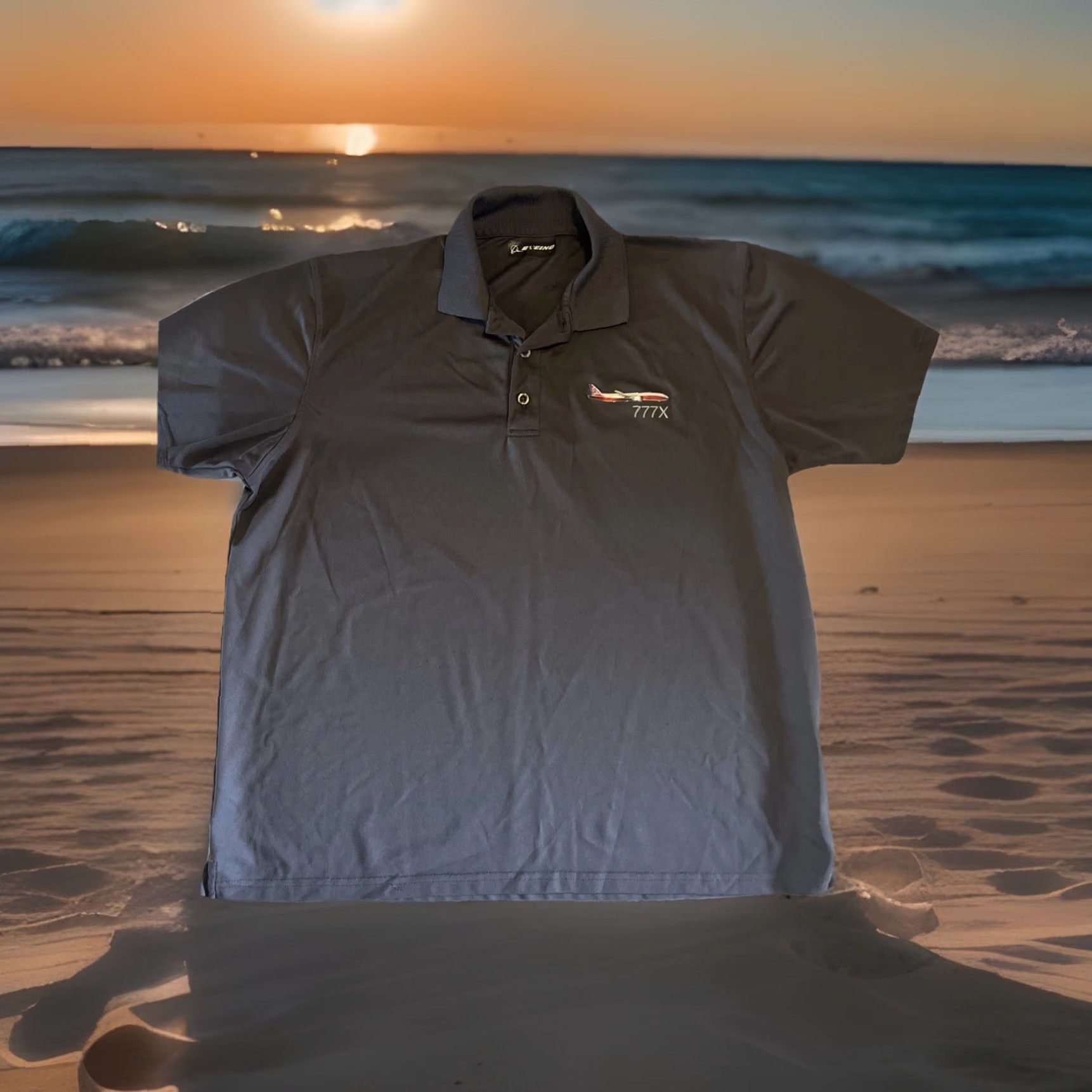 Vintage VINTAGE Boeing 777X Polo Shirt XL Gray Logo 3D Plane Graphic Print Team Issued Mens Shirt Size US XL / EU 56 / 4 - 2 Thumbnail