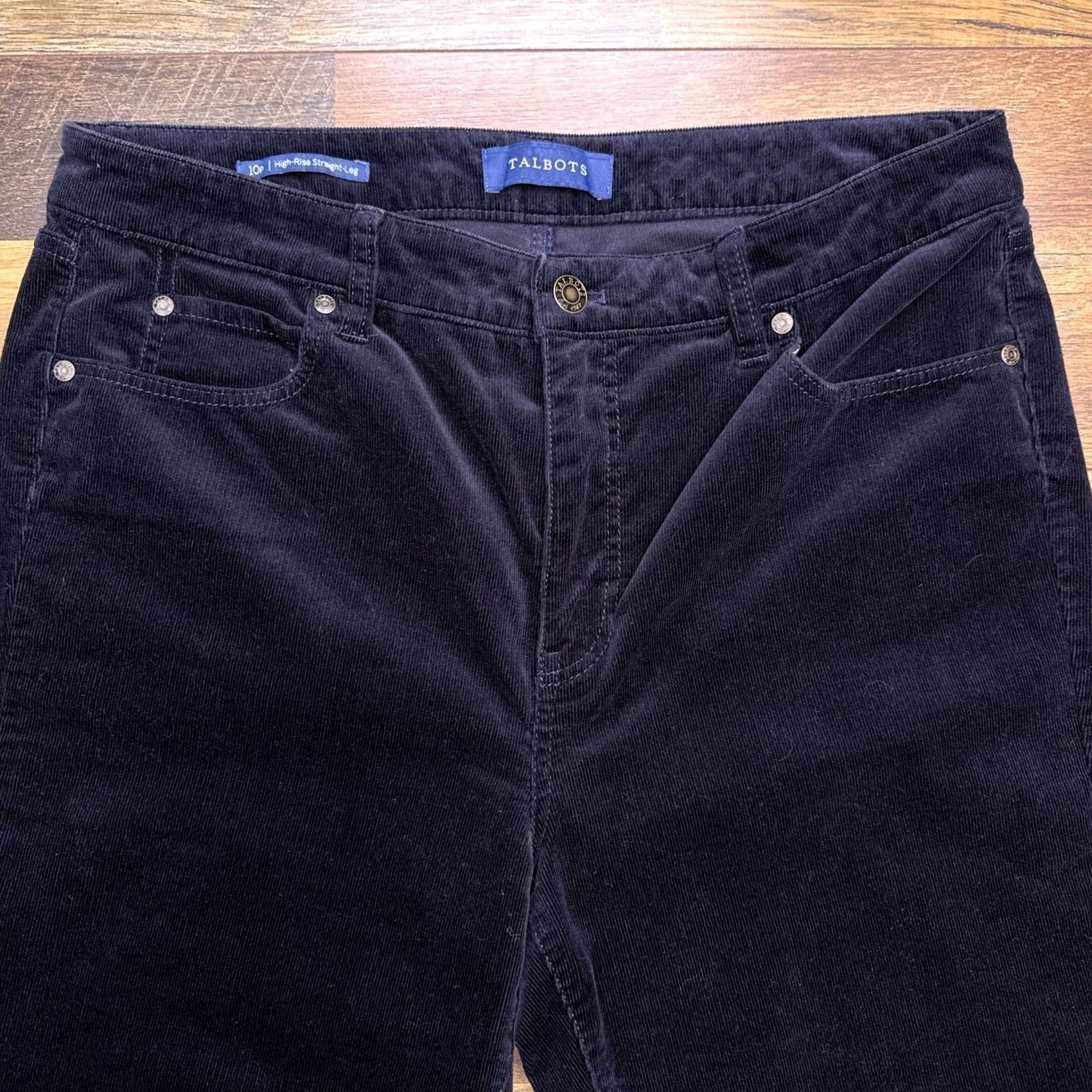 Talbots Talbots Pants Corduroy Straight Leg 10P Petite High Rise Blue Stretch Casual Workwear 98% Cotton 2% Spandex Front Flat Pattern Solid Size 32" / US 10 / IT 46 - 2 Thumbnail