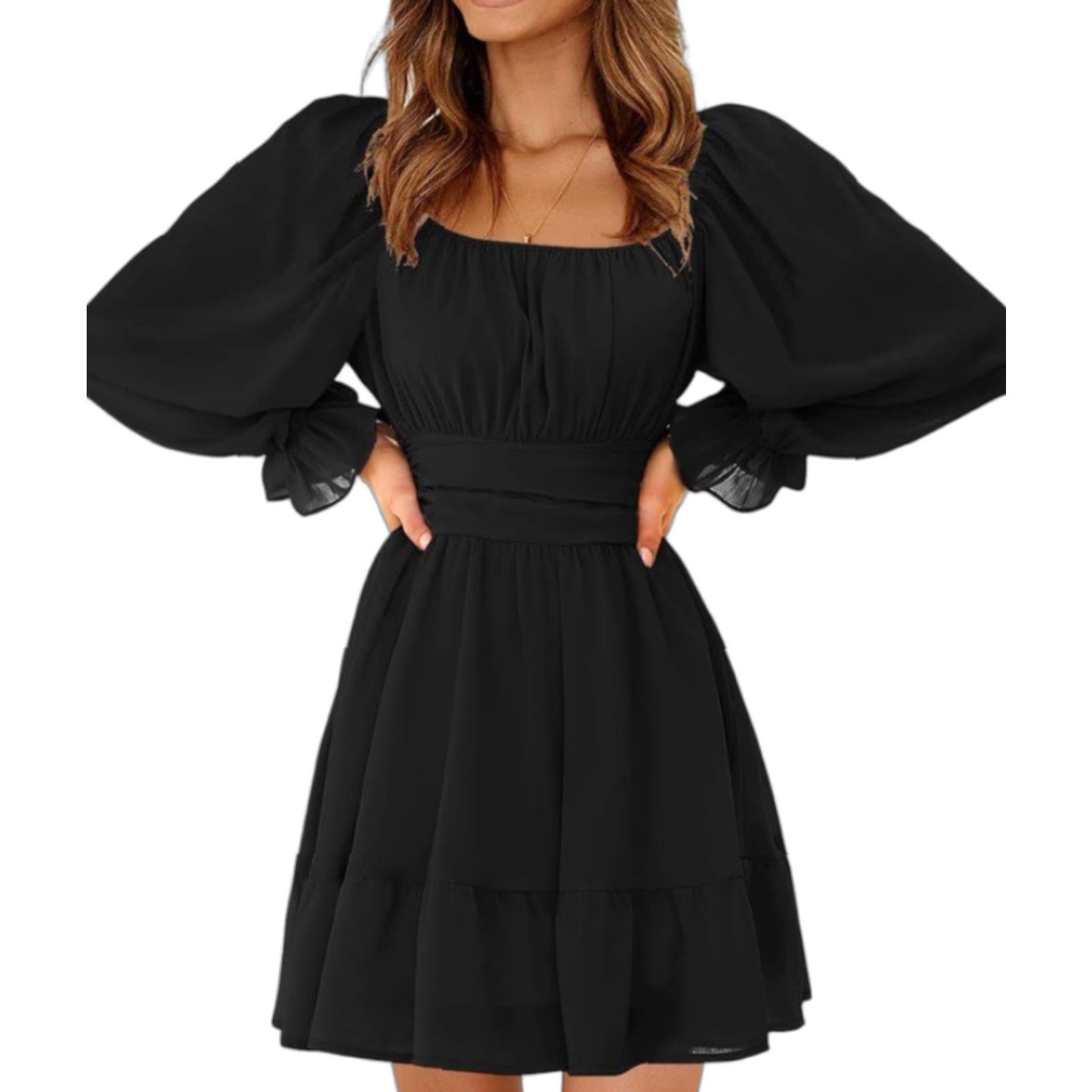 Vintage NEW Women's Casual Long Lantern Sleeve Mini Dress - Black - S - Exlura - Dress - Women Size S / US 4 / IT 40 - 1 Thumbnail
