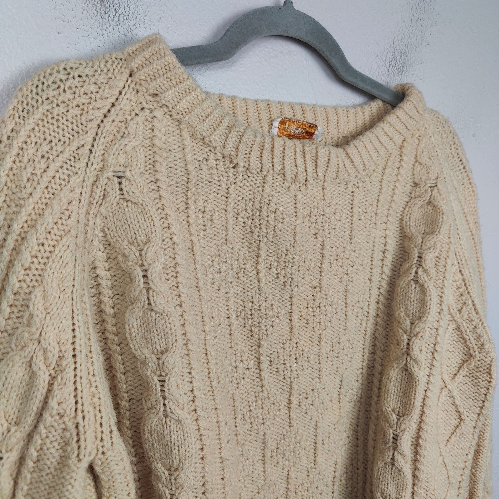 Other Vintage Handknit Fisherman Sweater Womens Large Beige Knit Size L / US 10 / IT 46 - 2 Thumbnail
