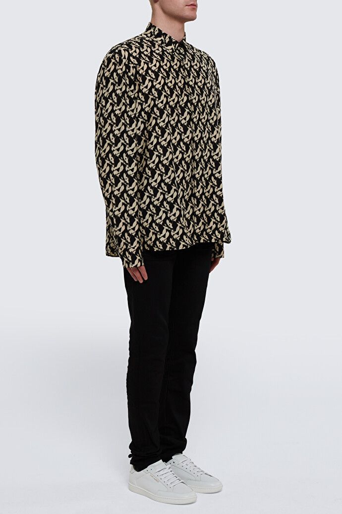 Saint Laurent Paris o1bcso1str0125 Shirt In Viscose And Silk in Black/Sand Size US XL / EU 56 / 4 - 4 Thumbnail