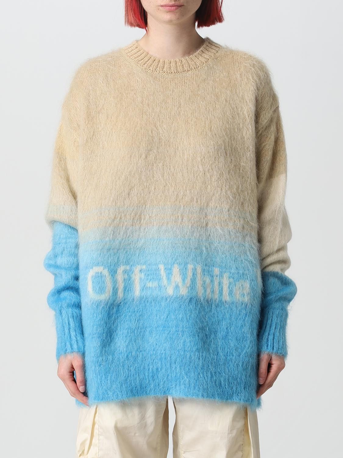 Off-White o1y1225 Crewneck Sweater in Beige/Blue Size XS / US 0-2 / IT 36-38 - 1 Thumbnail