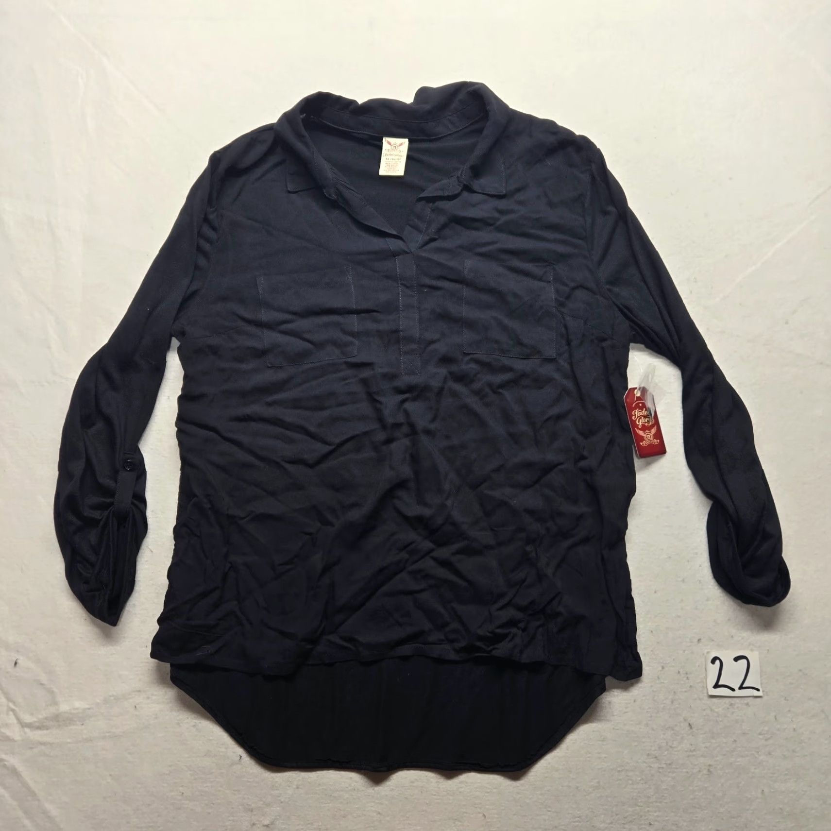 Faded Glory Faded Glory Shirt Women XL Black Long Sleeve Pullover Solid Blouse Casual Modern Vintage Theme Metal 90s? Size XL / US 12-14 / IT 48-50 - 2 Thumbnail