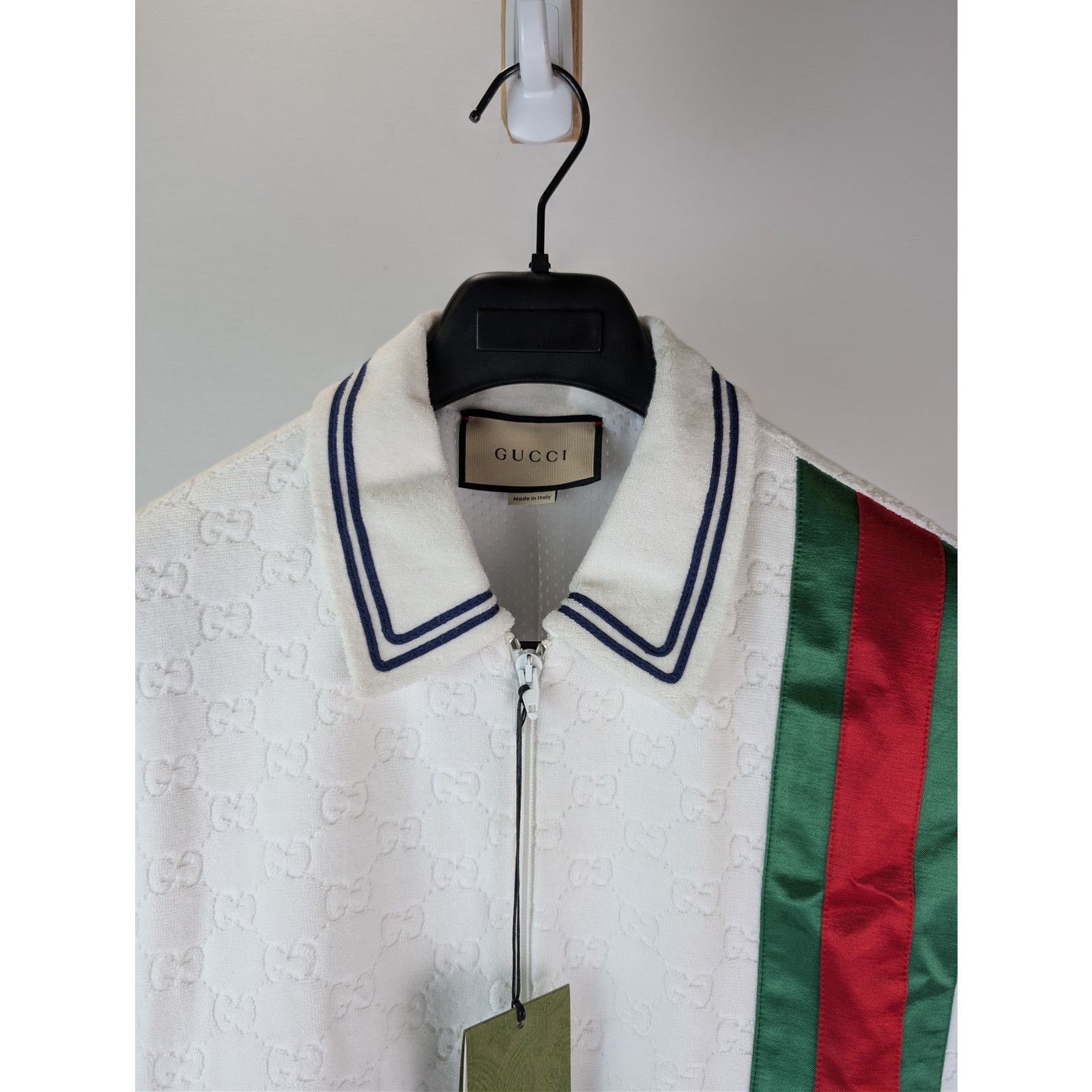 Gucci o1rshd1 Q:2 / GG Cotton Terry Cloth Polo Zip-Up Sweater Size US L / EU 52-54 / 3 - 7 Thumbnail