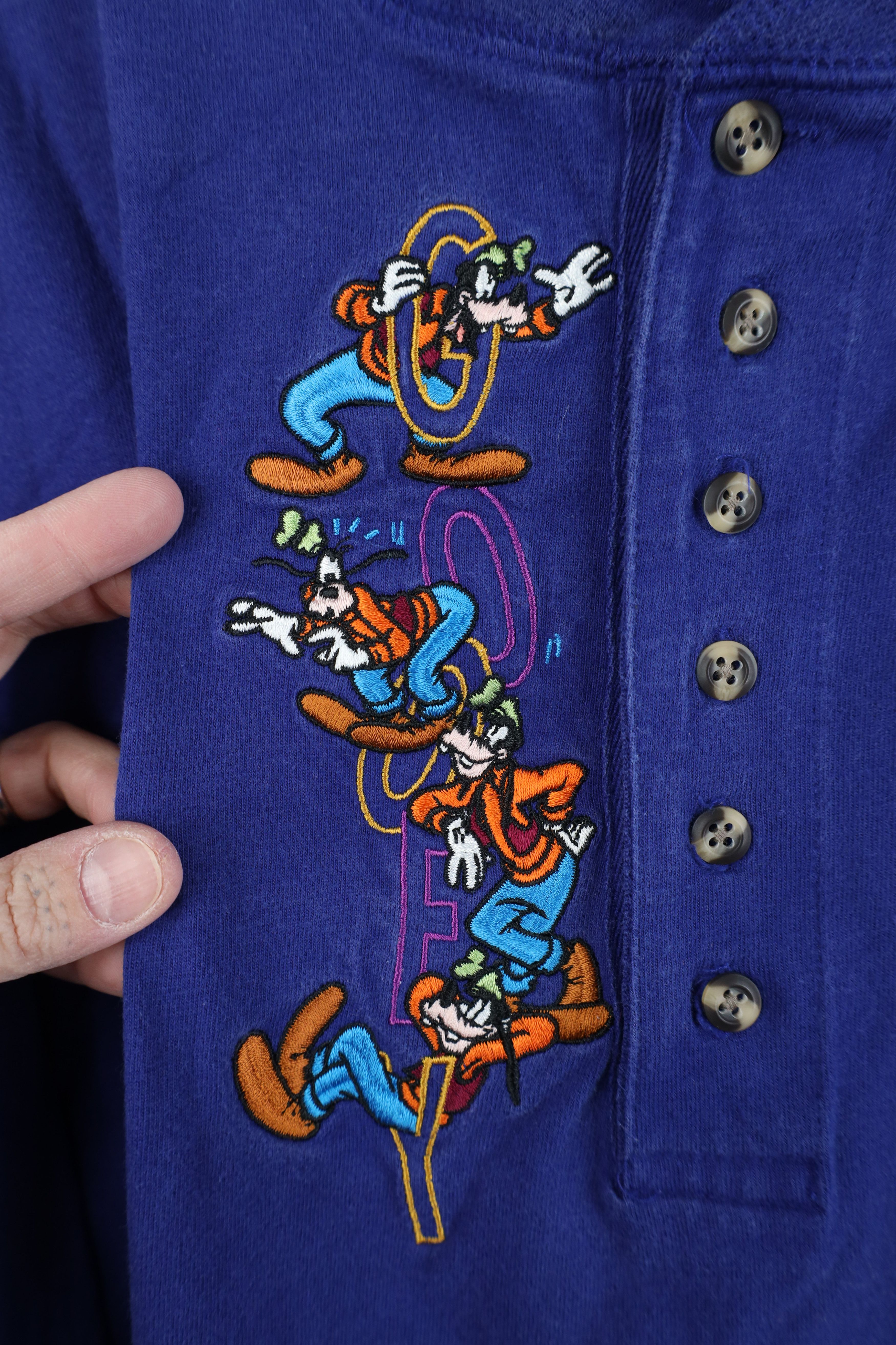 Disney Vintage 90s Disney Long Sleeve Henley T-Shirt Blue Cotton Size US L / EU 52-54 / 3 - 4 Thumbnail
