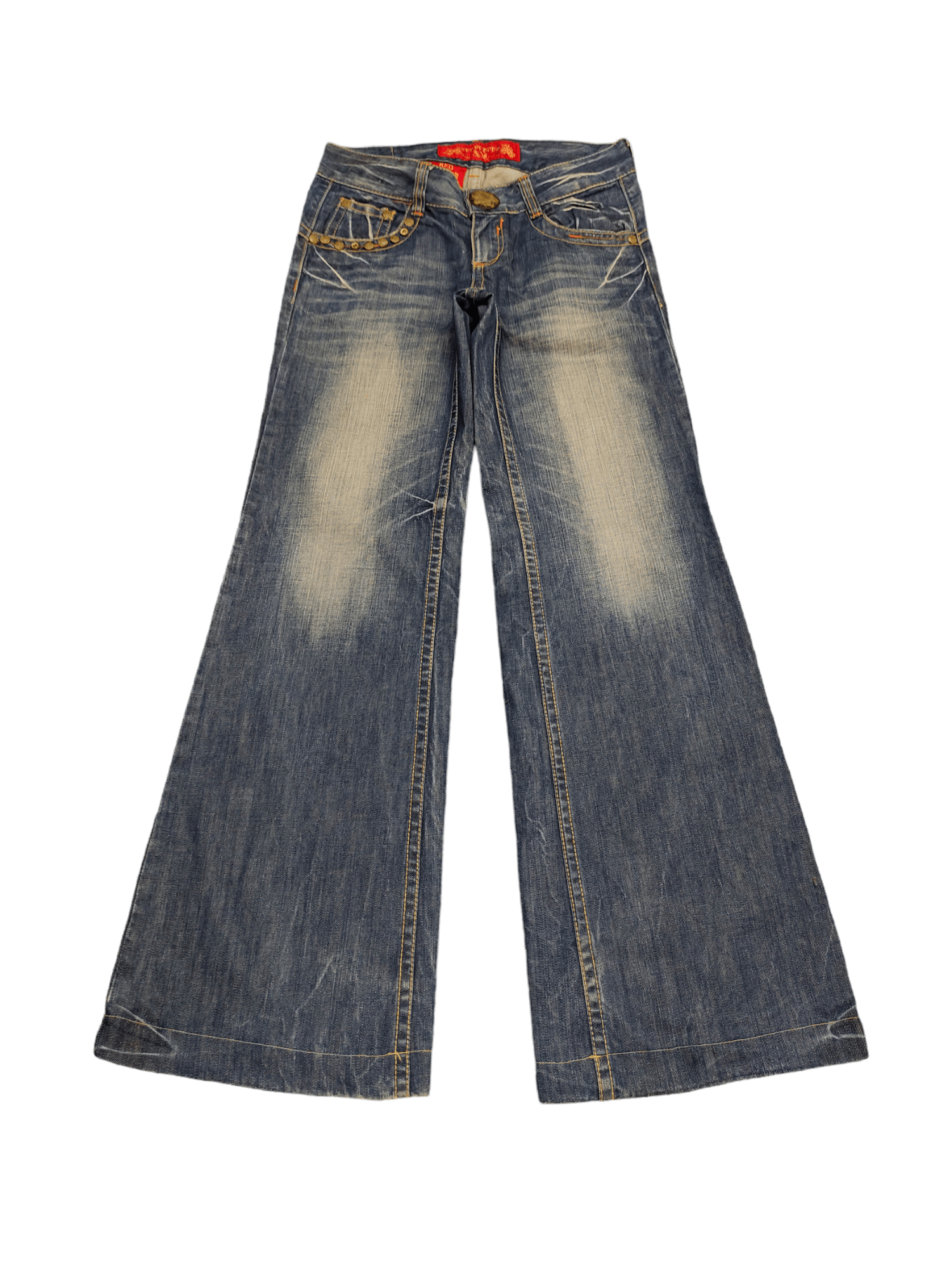 If Six Was Nine Baggy Flare Jeans Red Pepper Low Rise Faded Denim Bootcut Size US 27 - 10 Thumbnail
