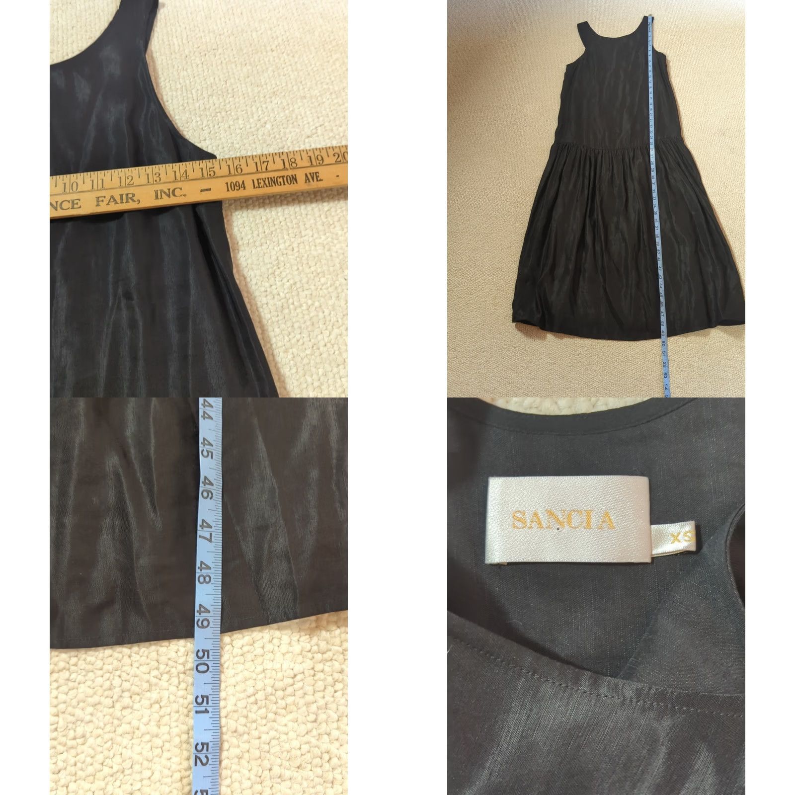 Vintage Sancia Tank Dress XS Black Drop Waist Midi Quiet Luxury Cocktail Party Clasp Linen Lyocell Cupro Women's Old Money Minimalist Size XS / US 0-2 / IT 36-38 - 8 Thumbnail