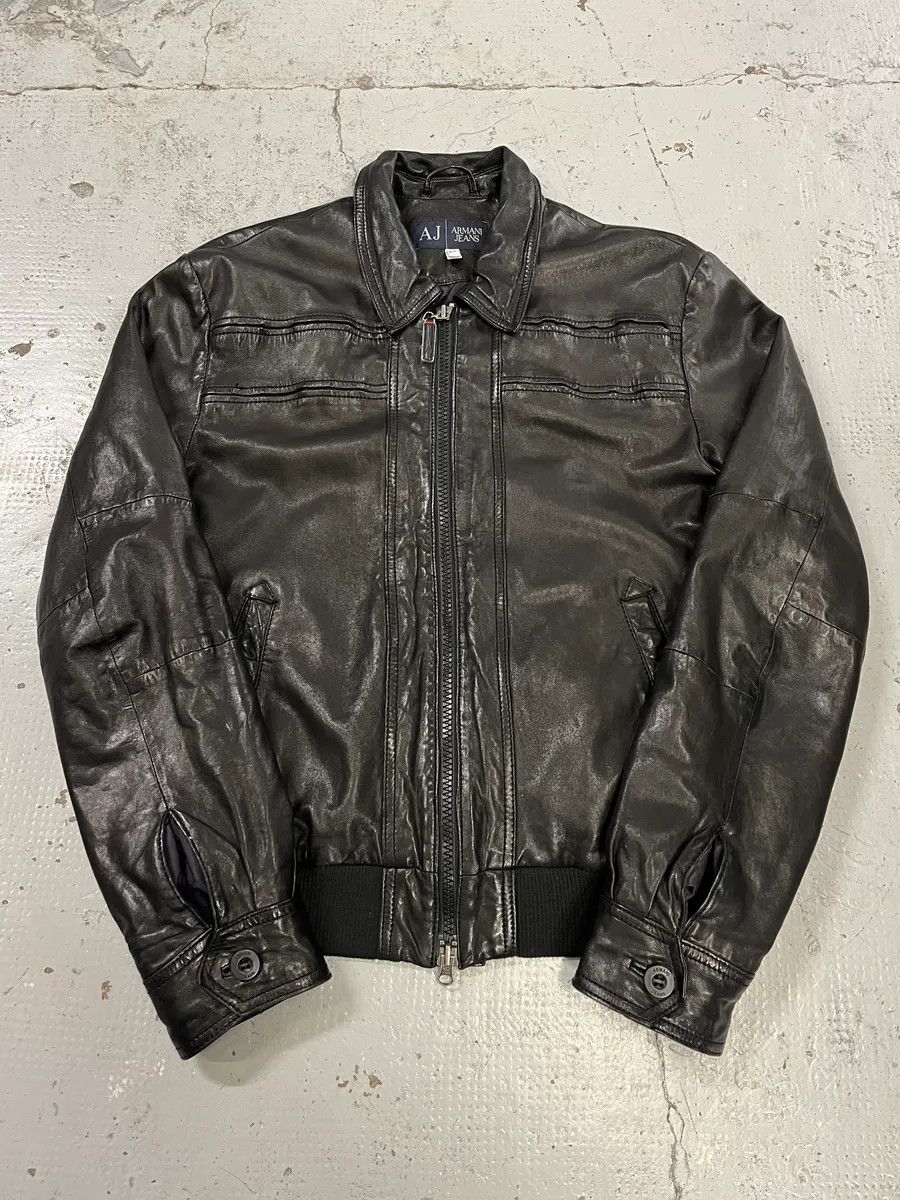 Armani Armani Black Leather Bomber Jacket Size US M / EU 48-50 / 2 - 1 Thumbnail