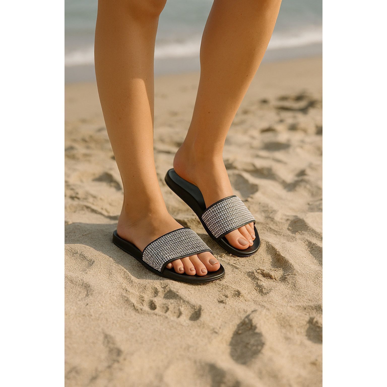 Other Rhinestone Slide Sandals Black Sparkle Open Toe Slip-On 7 Size US 7 / IT 37 - 1 Thumbnail