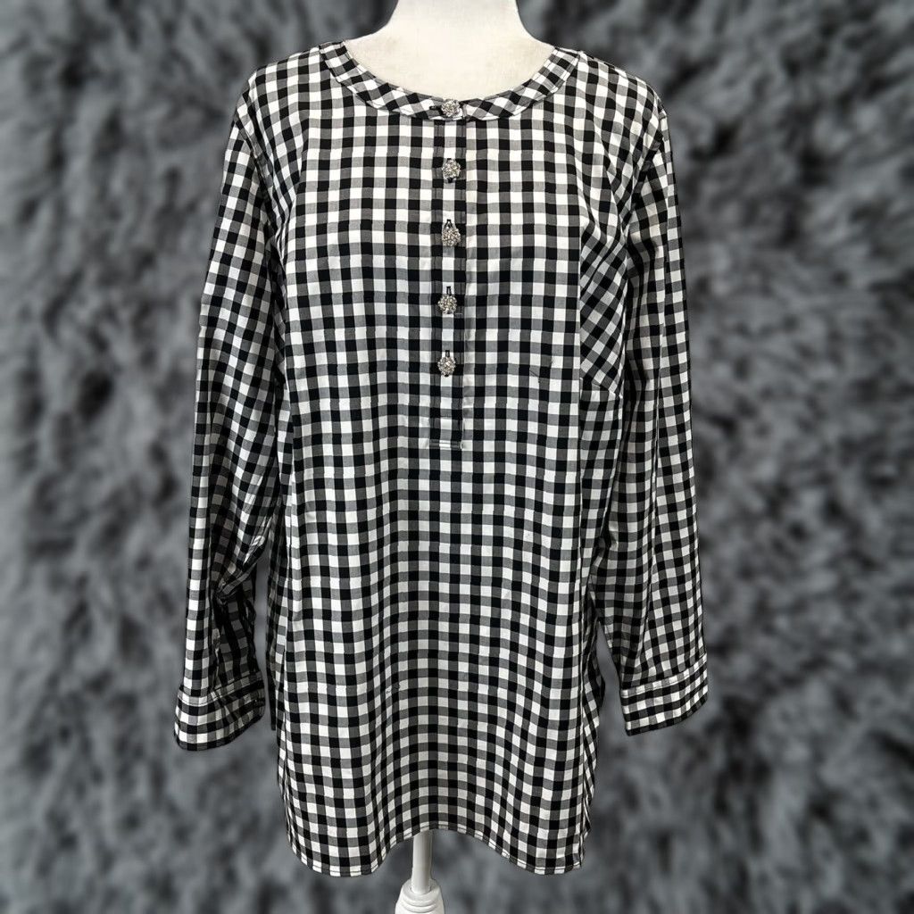 Talbots NEW Talbots Plus Size 2X Gingham Tunic Shirt Blouse Long Sleeve Black White Womens Size XXL / US 16-18 / IT 52-54 - 1 Thumbnail