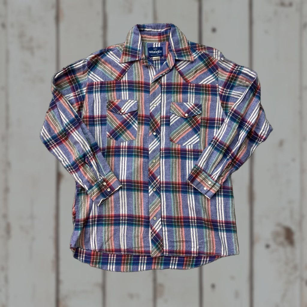 Wrangler VINTAGE Wrangler Pearl Snap Plaid Western Cowboy Flannel Shirt Mens Large Size US L / EU 52-54 / 3 - 1 Thumbnail