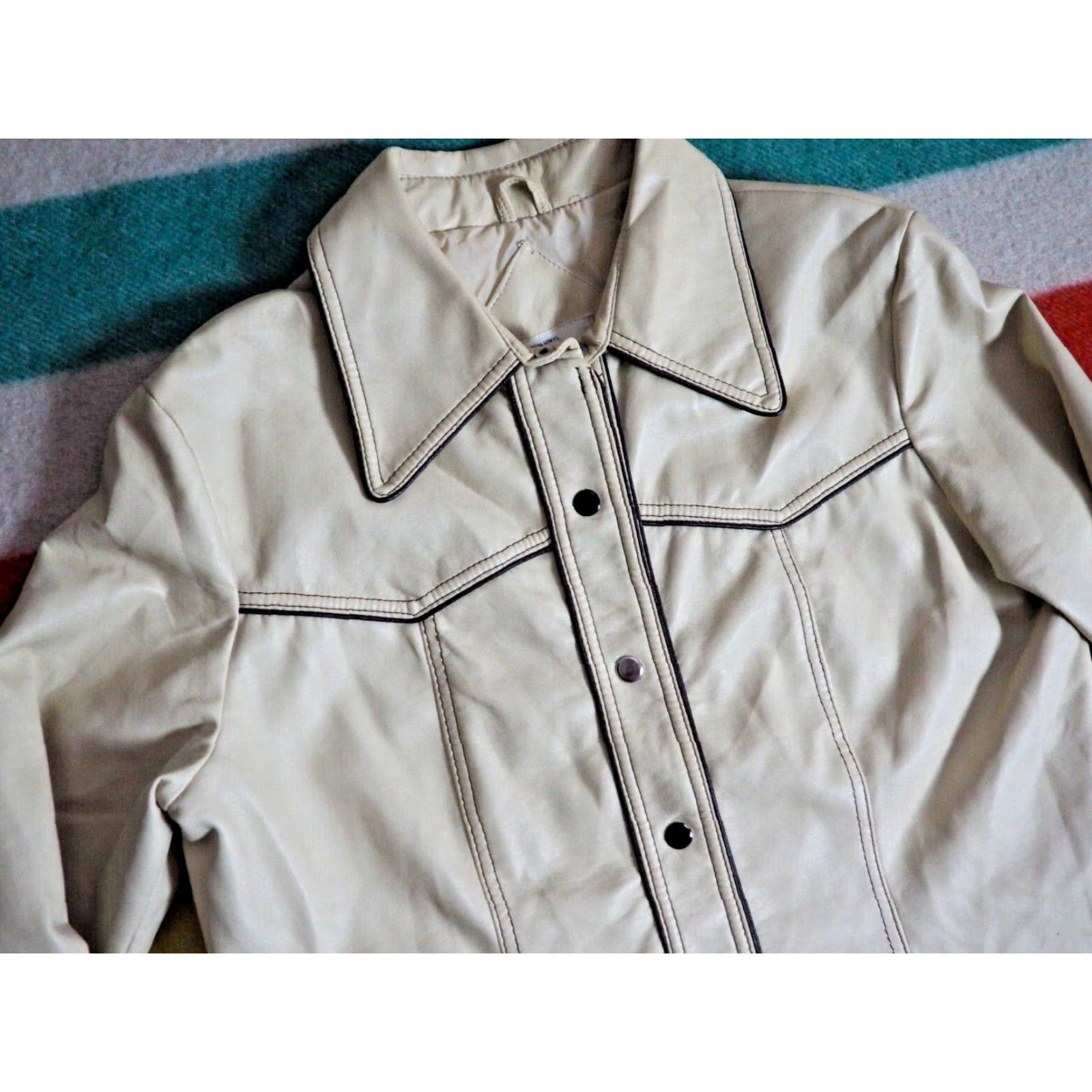 Vintage VTG 70s Golden Rose Beige Western Vinyl Snap Hippy Jacket Coat Womens L Shirt Size L / US 10 / IT 46 - 5 Thumbnail