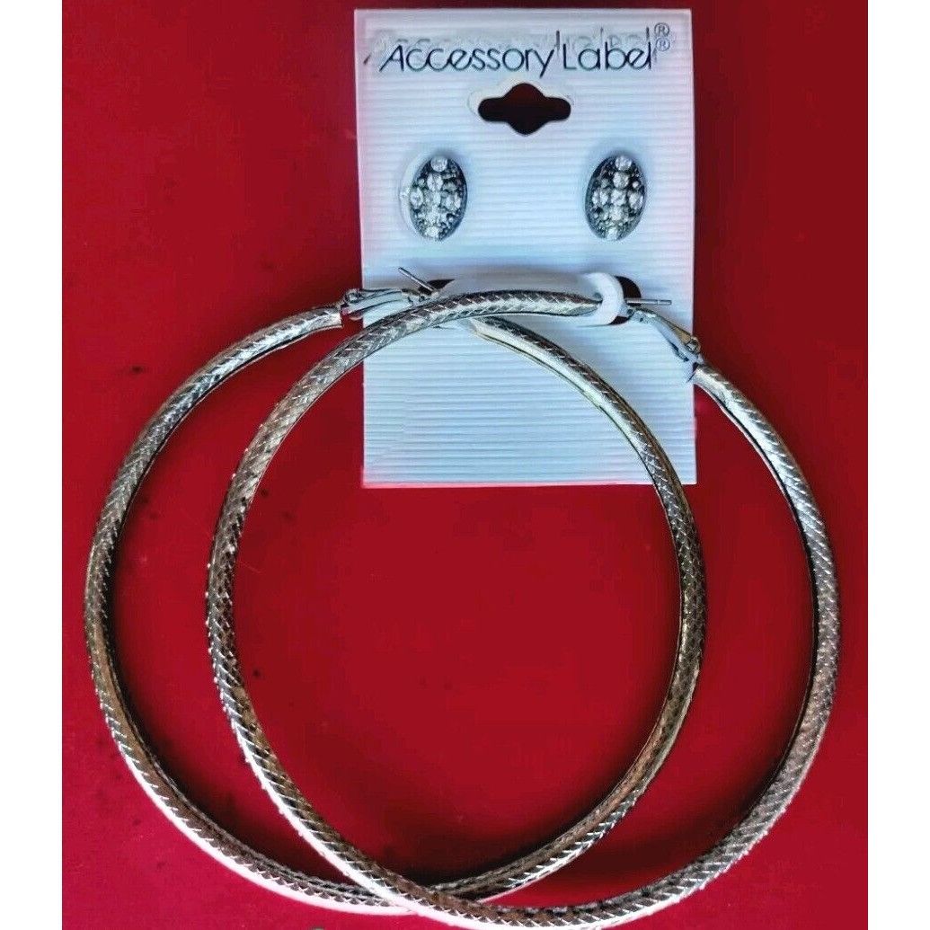 Other 2 Pairs Earrings Hoops Studs Fashion Jewelry Alloy Lot 3.5 i Size ONE SIZE - 10 Thumbnail