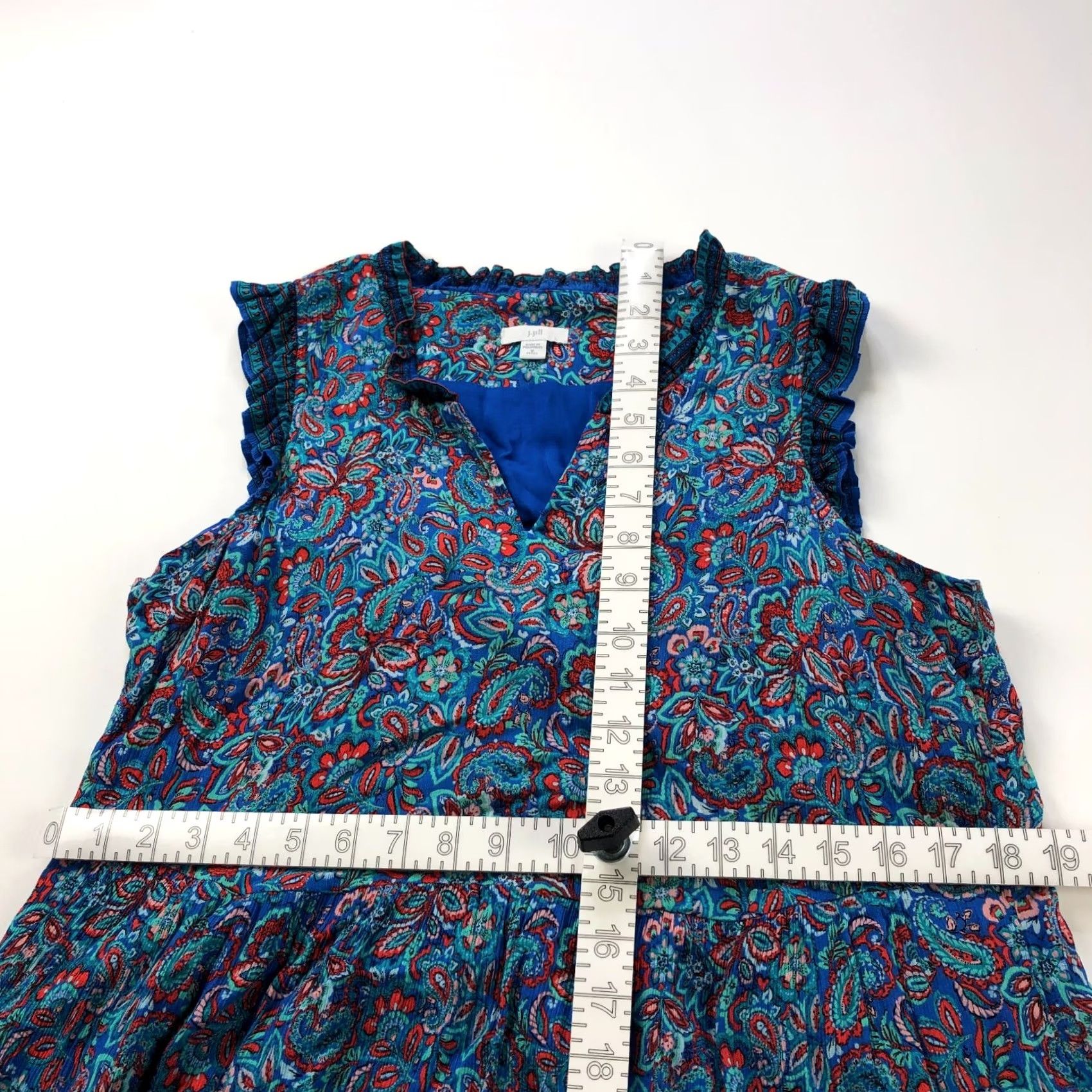 J. Jill J. Jill PM Petite 100% Rayon Paisley Ruffled Tiered Below Knee Dress Blue MINT Dress Size M / US 6-8 / IT 42-44 - 5 Thumbnail