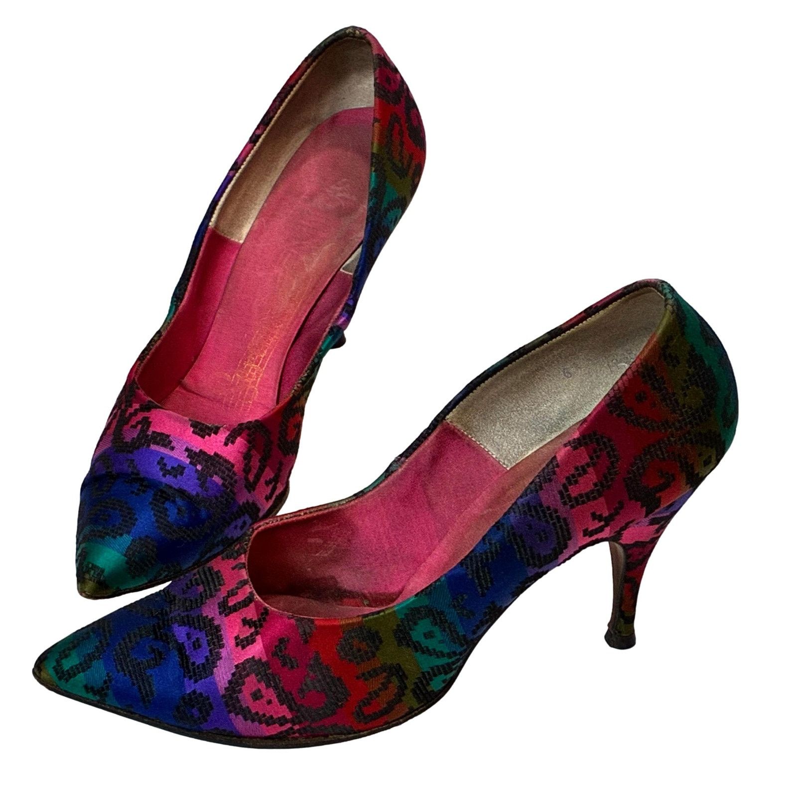 Vintage Vintage 50s Silk Pumps Jewel Tone Pinup Mid Century Shoes 6 Size US 6 / IT 36 - 7 Thumbnail
