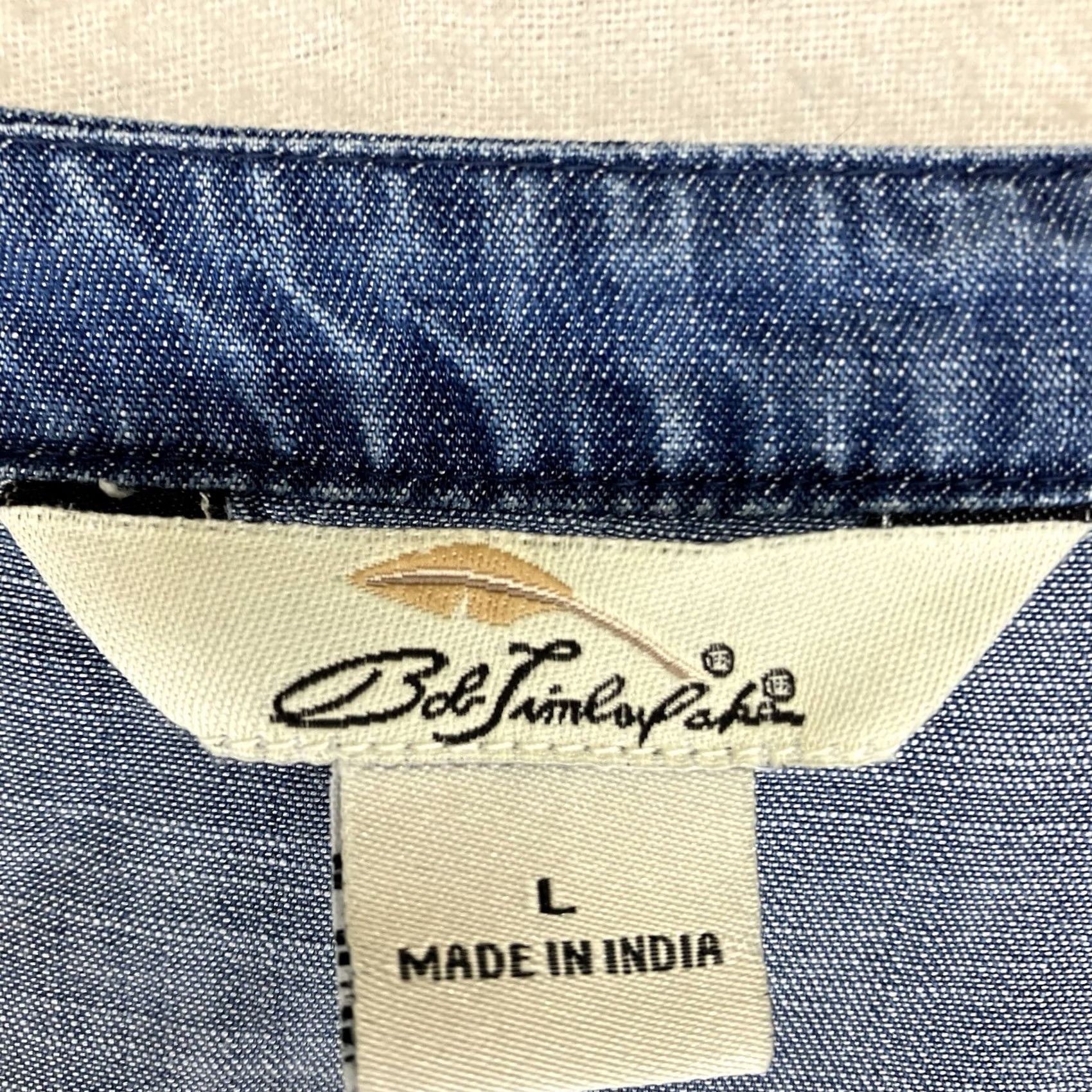 Denime VINTAGE Bob Timberlake Women's All Lyocell Tunic Blouse Denim Boho Embroidered Metal Buttons Roll Tab Sleeve V-Neck Casual 90s Womens L Blue Size L / US 10 / IT 46 - 3 Thumbnail