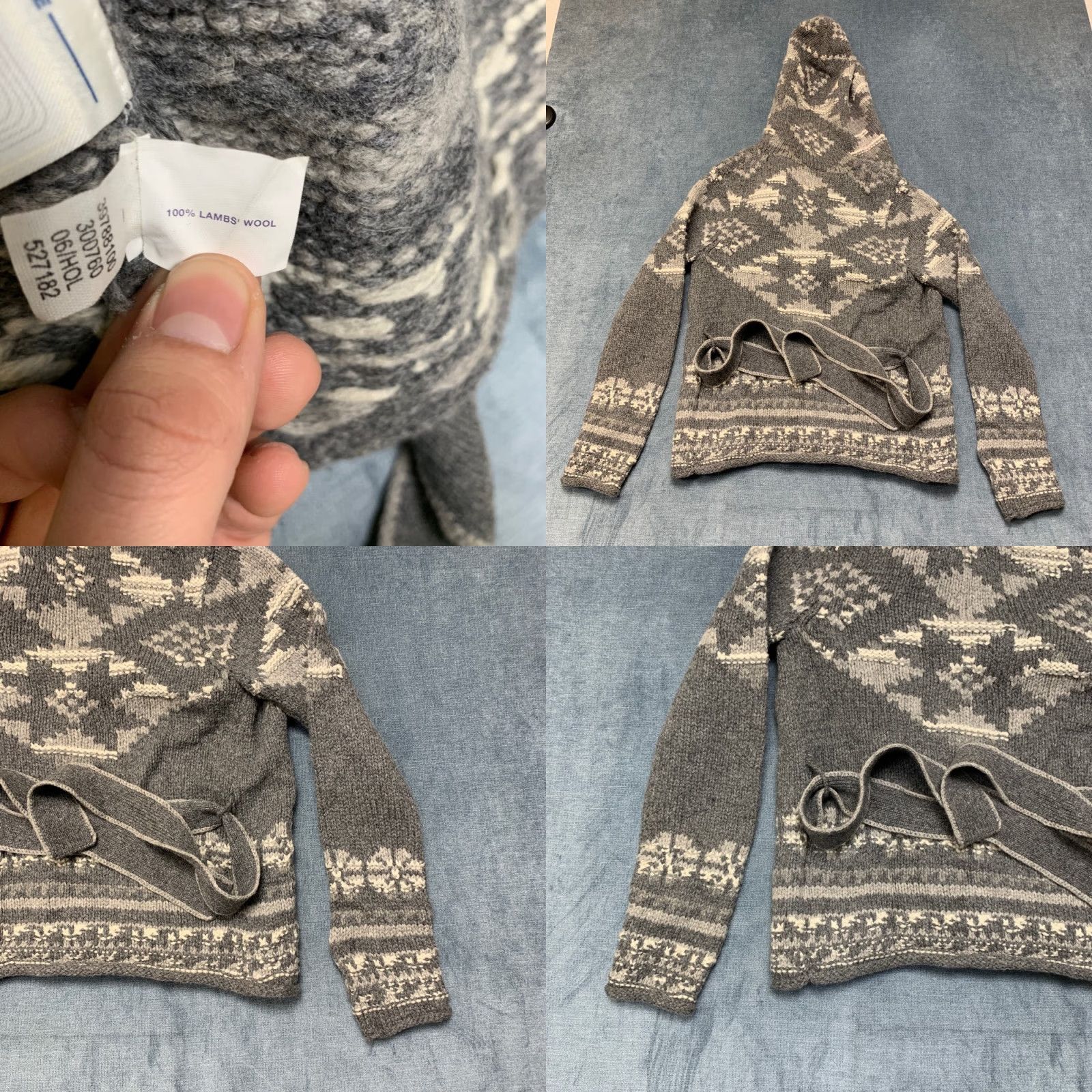 Gap Gap Sweater Womens S Gray Aztec Print Wool Tie Waist Open Front Hooded Size S / US 4 / IT 40 - 8 Thumbnail