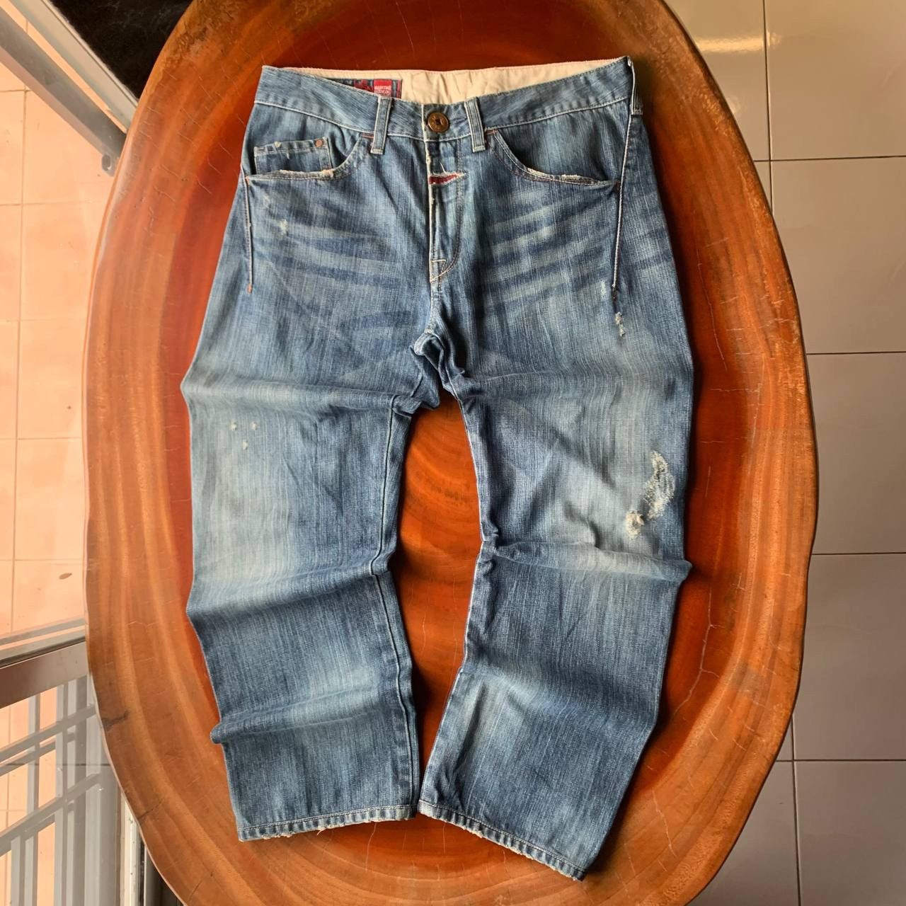 Marithe + Francois Girbaud Distressed Marithe Francois Girbaud MFG Blue Denim Pants Size US 33 - 1 Thumbnail