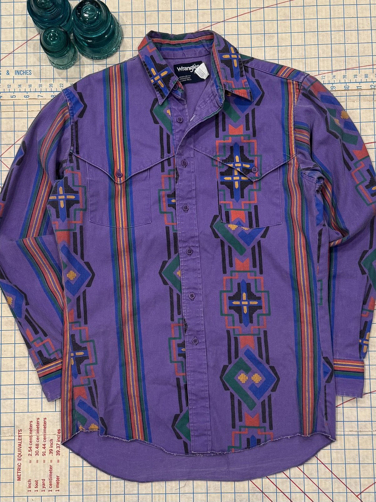 Wrangler Vintage Wrangler Brushpopper Purple Navajo Pattern Button Up Size US L / EU 52-54 / 3 - 2 Thumbnail