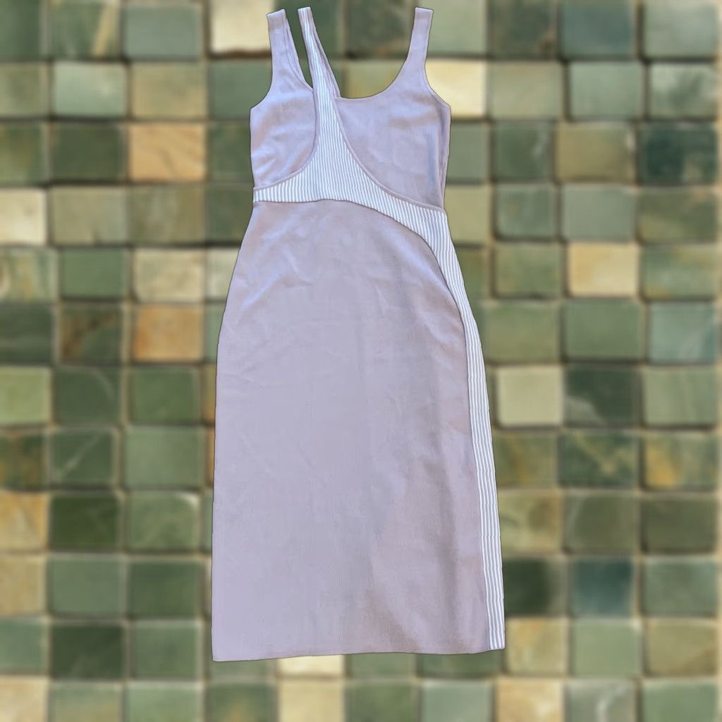 Vintage Esteban Cortazar Womens Dress Midi Crew Neck Cut Out Knit Sheath Pink White Medium Size M / US 6-8 / IT 42-44 - 1 Thumbnail