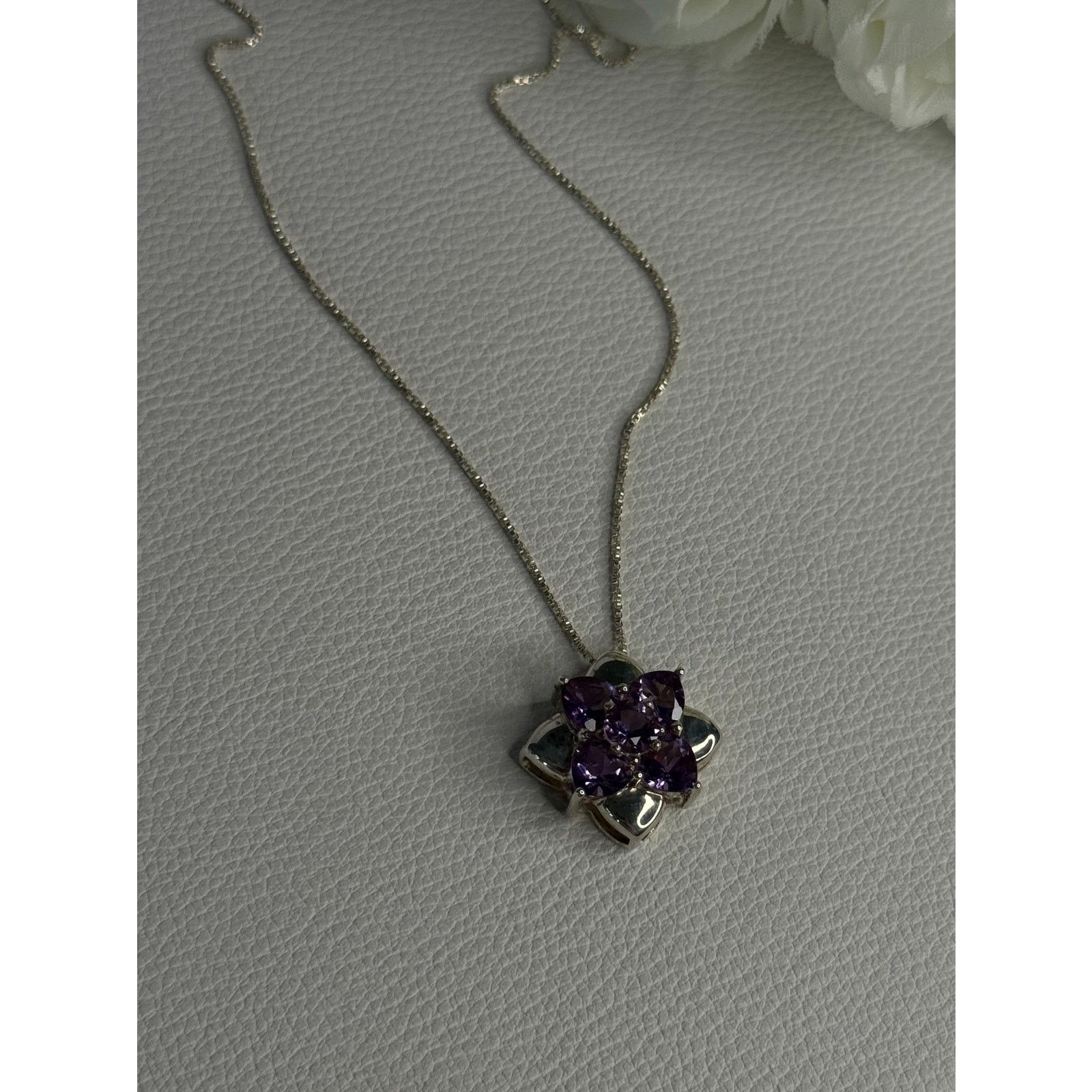 Jewelry 925 STERLING SILVER AMETHYST FLOWER NECKLACE LENGTH 20 INCH Size ONE SIZE - 5 Thumbnail