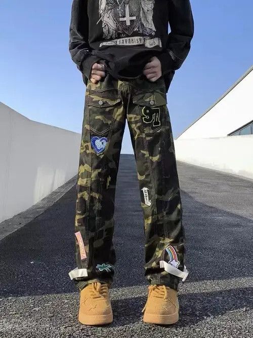 VIBE Retro West Coast niche design patch camouflage jeans Size US 32 / EU 48 - 5 Thumbnail