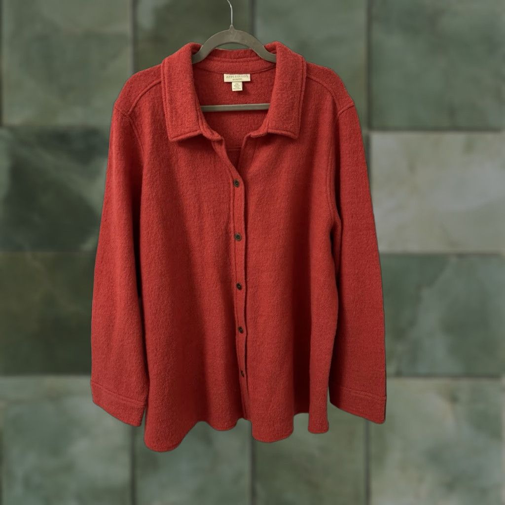 Vintage Appleseed's Shirt Jacket Womens 2XL Red 100% Wool Long Sleeve Button Front Coat Knit Classic Fall Winter Size XXL / US 16-18 / IT 52-54 - 1 Thumbnail