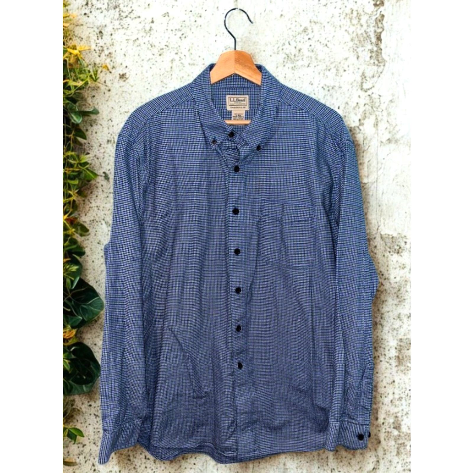 Vintage LL Bean Mens Large Multi Blue Houndstooth Check Flannel Button Down Shirt Pocket Size US L / EU 52-54 / 3 - 5 Thumbnail
