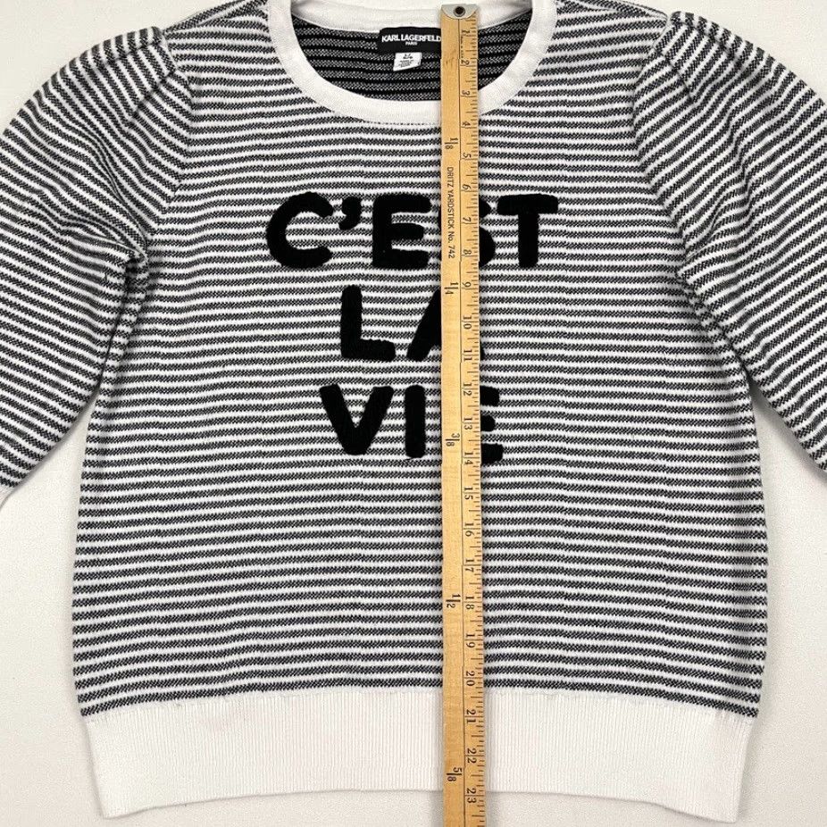 Karl Lagerfeld VINTAGE Karl Lagerfeld Paris Sweater Womens L Black White Striped C'est La Vie Pullover Size L / US 10 / IT 46 - 5 Thumbnail