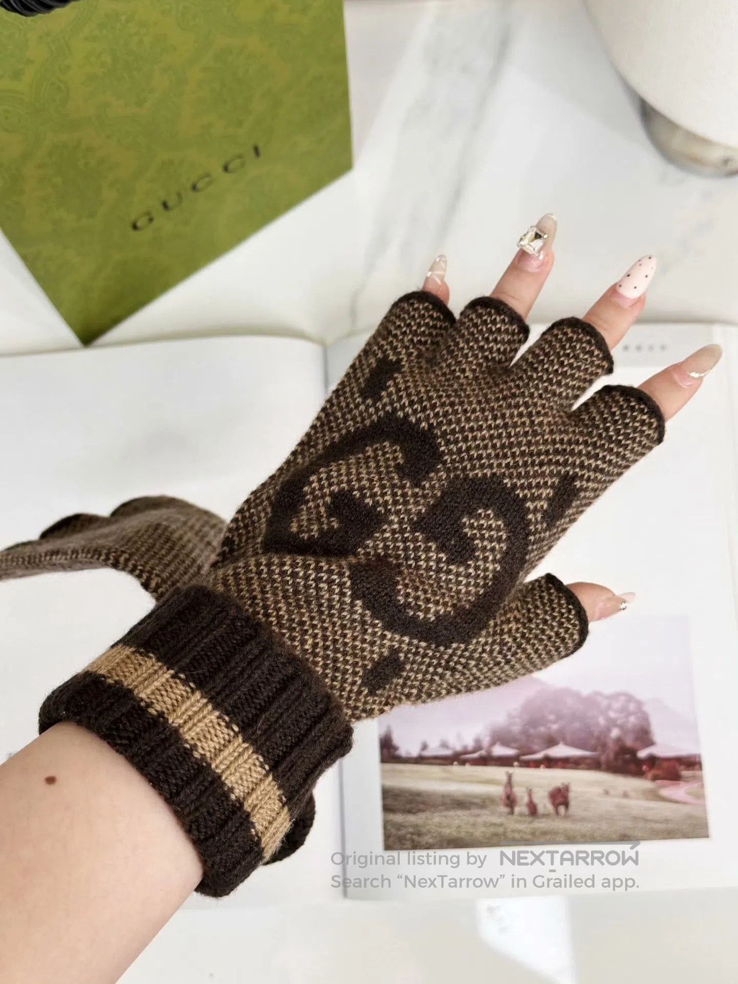 Gucci Gucci Brown Cashmere Fingerless Gloves. Size ONE SIZE - 5 Thumbnail