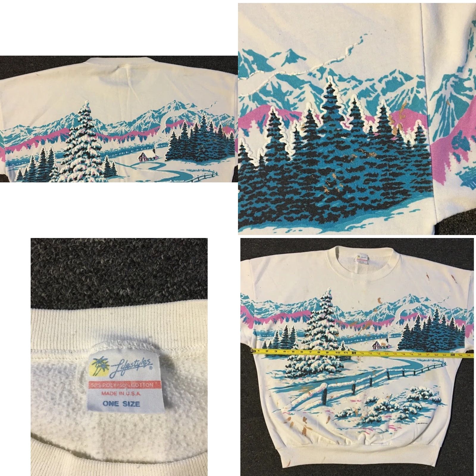 Vintage VINTAGE 90s Snow Mountain Faded Distressed AOP Puff Print Boxy Fit Sweatshirt White M Hoodie Mens US All Over Print Snowboard Grunge Ski Art Size US M / EU 48-50 / 2 - 9 Thumbnail