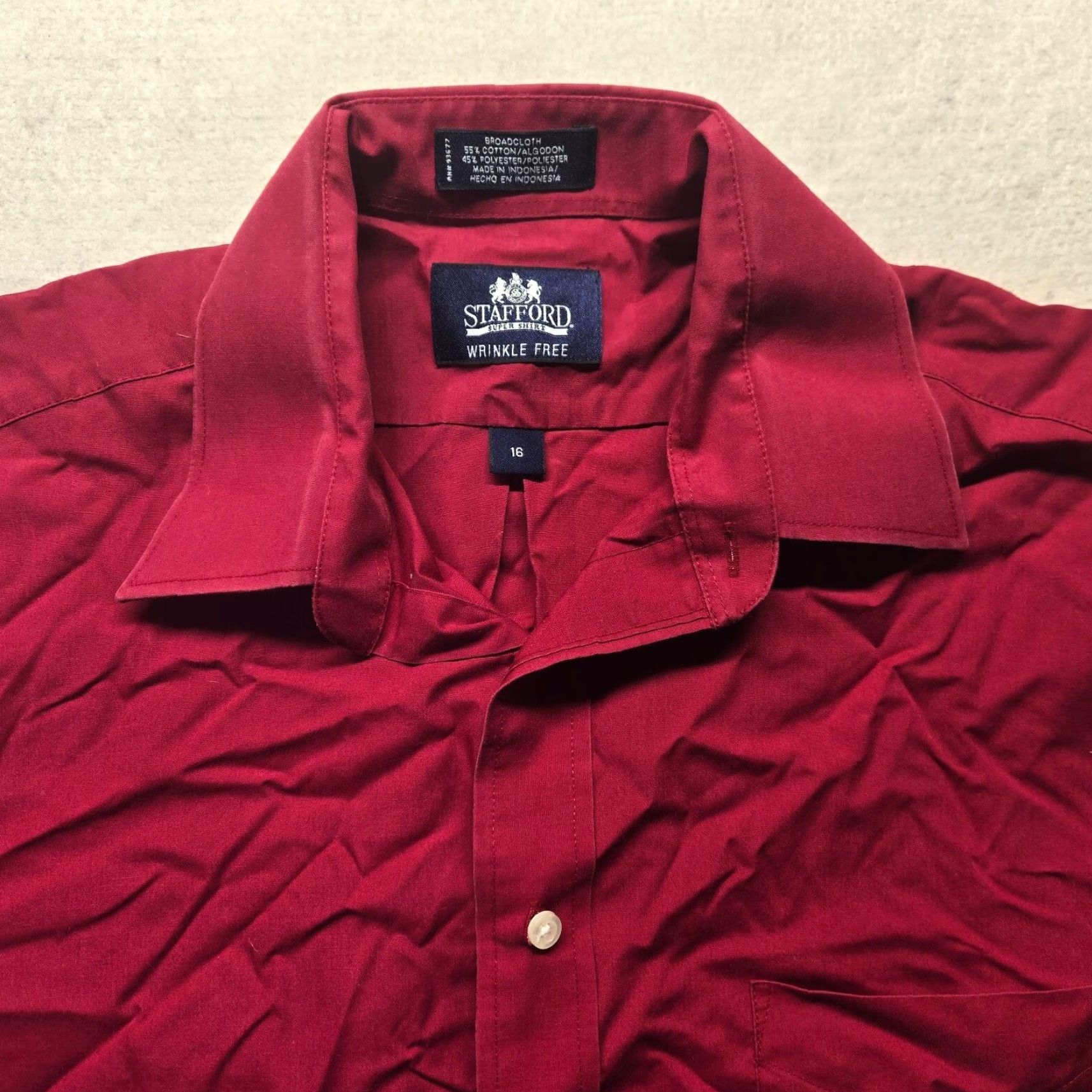 Stafford Stafford Dress Shirt Red Solid Long Sleeve Button Up 16 Mens Wrinkle Resistant Cotton Blend Shirt Size 42R - 2 Thumbnail