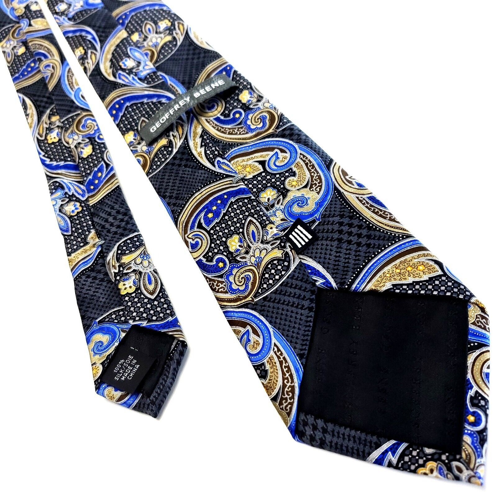 Vintage Geoffrey Beene Gray Blue Yellow Silk Tie Woven Skinny Floral Size ONE SIZE - 3 Thumbnail
