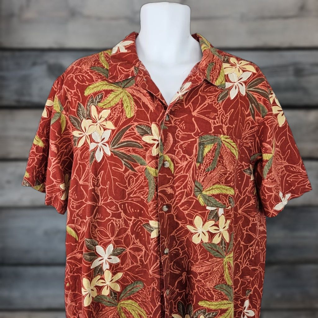 Vintage Columbia Men Button Up Shirt XL Red Floral Linen Blend Short Sleeve Size US XL / EU 56 / 4 - 1 Thumbnail