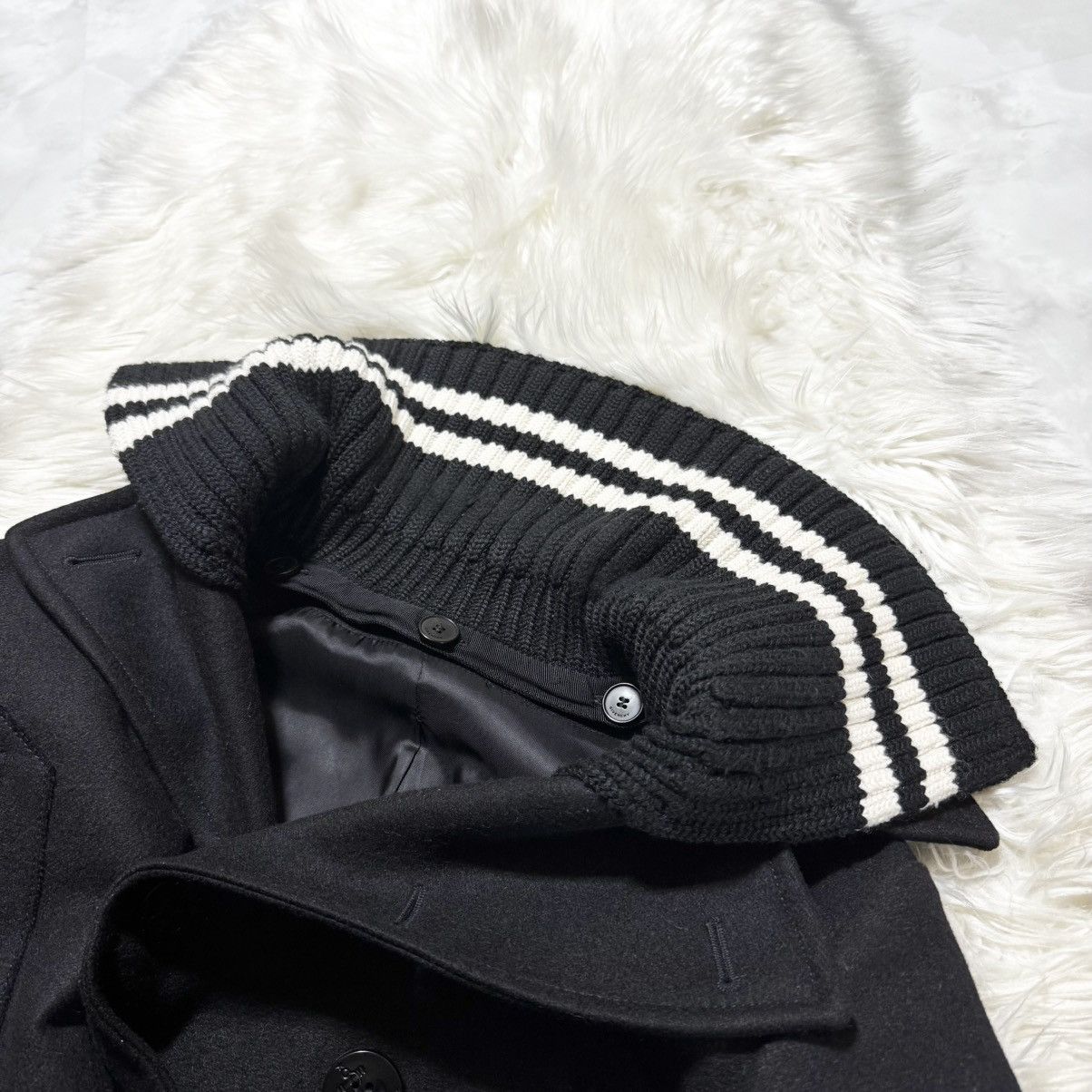 Givenchy Givenchy Striped Rib Knit Melton Peacoat Jacket Size US S / EU 44-46 / 1 - 13 Thumbnail