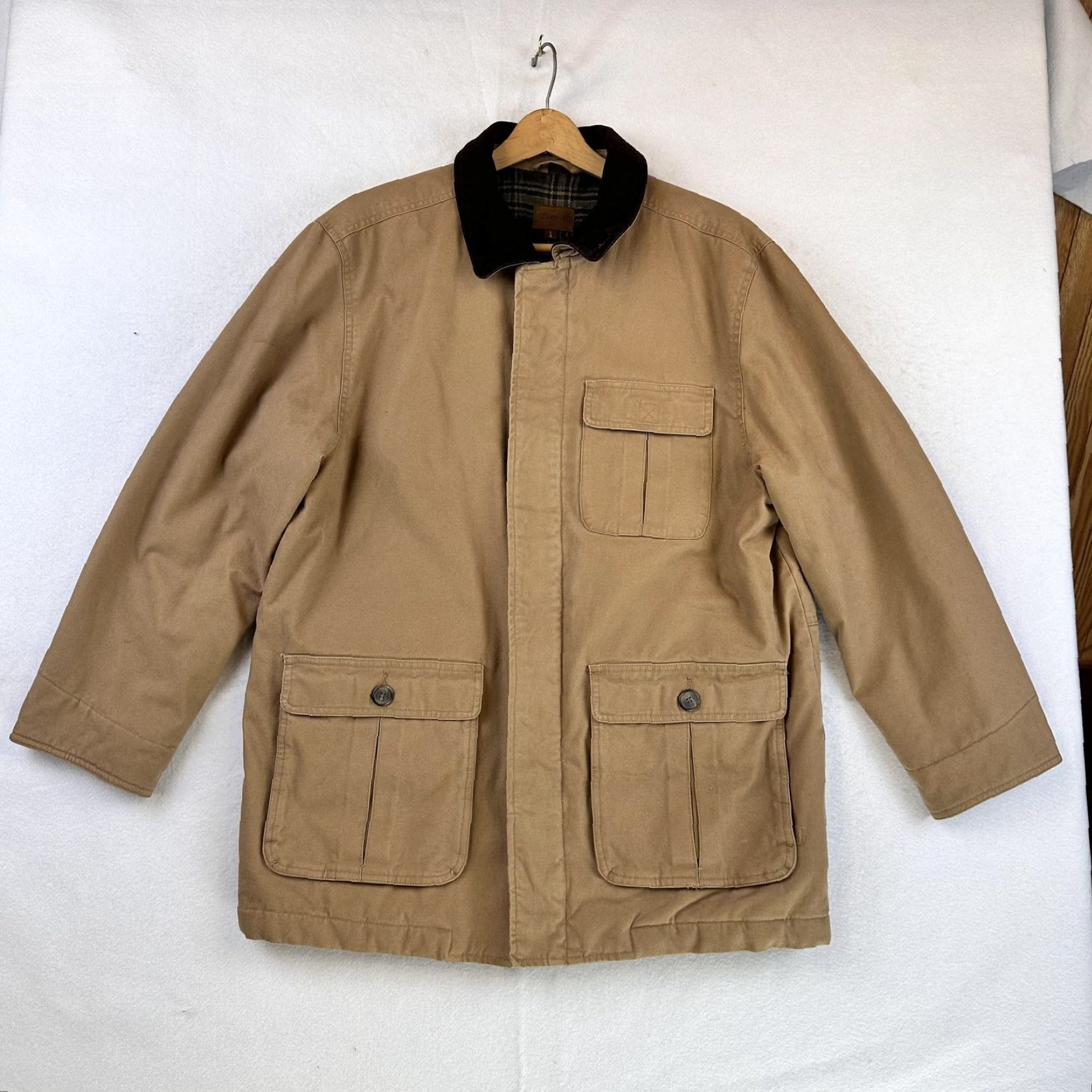 Vintage St. John's Bay Jacket Mens Large Canvas Barn Coat Leather Collar Plaid Lining Size US L / EU 52-54 / 3 - 3 Thumbnail