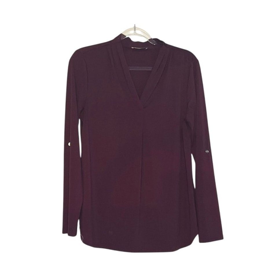 Other Burgundy Roll Tab Sleeve V Neck Blouse Long Sleeve Top L Size L / US 10 / IT 46 - 2 Thumbnail