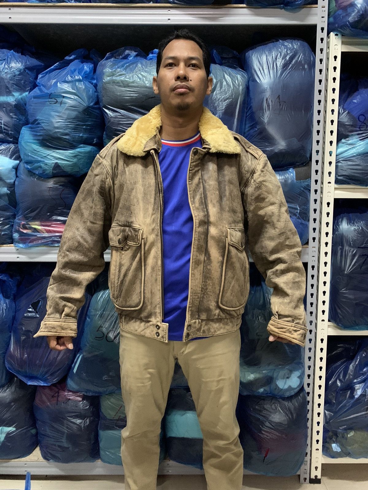 14th Addiction Vintage 90s Make Sherpa Leather Bomber Jacket Size US L / EU 52-54 / 3 - 24 Thumbnail