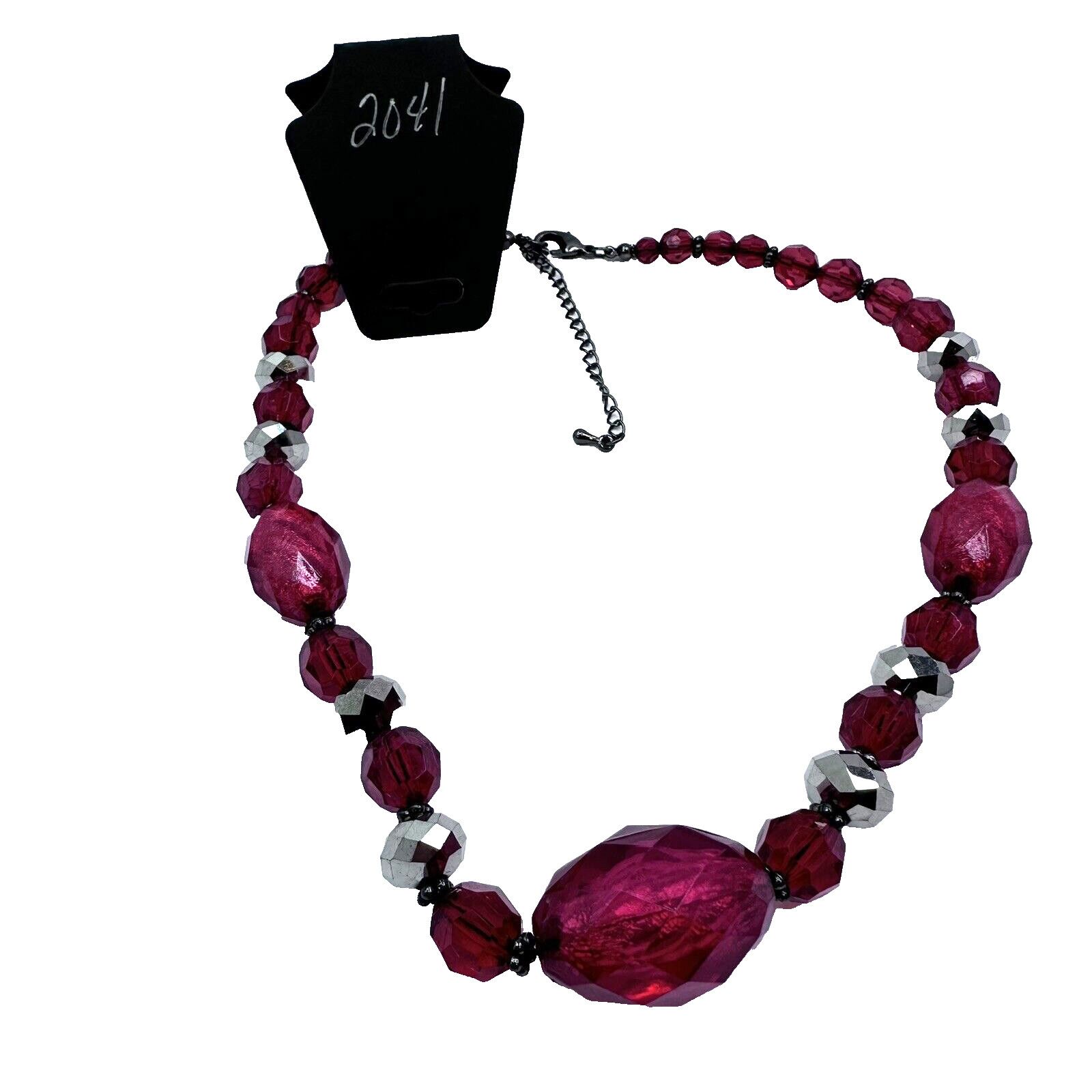 The Unbranded Brand Red Wine Faceted Beads GunMetal Chain Statement Necklace 18" Size ONE SIZE - 4 Thumbnail