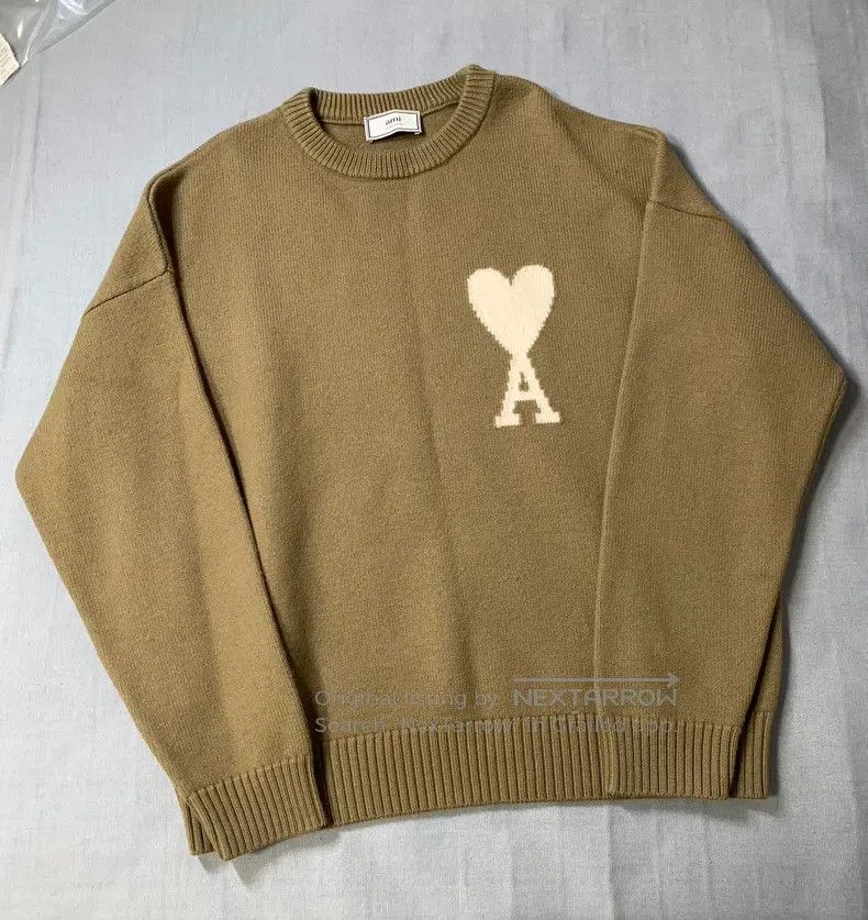 AMI Amiri Khaki White Love Heart Knit Sweater Size US M / EU 48-50 / 2 - 2 Thumbnail