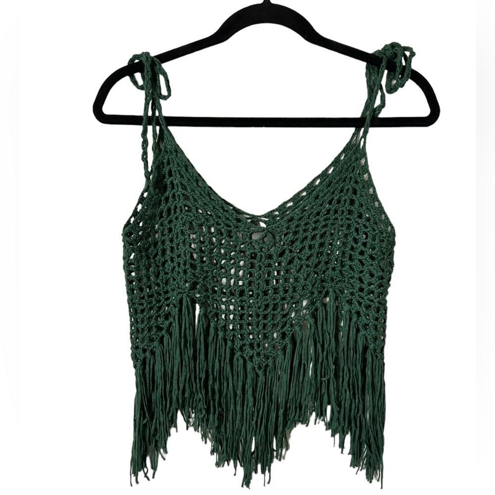 Designer Anthropologie l Shoulder Tie Crochet Vest OS Size ONE SIZE - 4 Thumbnail