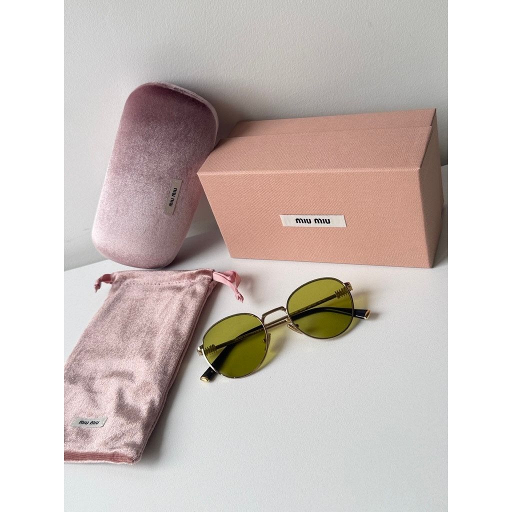 Miu Miu NEW Miu Miu MU55ZS Gold Green Tinted Metal Sunglasses $548 Size ONE SIZE - 1 Thumbnail