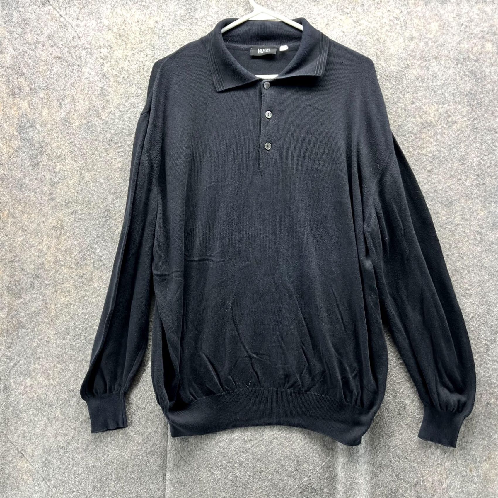 Hugo Boss HUGO BOSS Polo Shirt Men XL Black Long Sleeve Casual Preppy Dress Shirt Button Collar Logo Size US XL / EU 56 / 4 - 2 Thumbnail