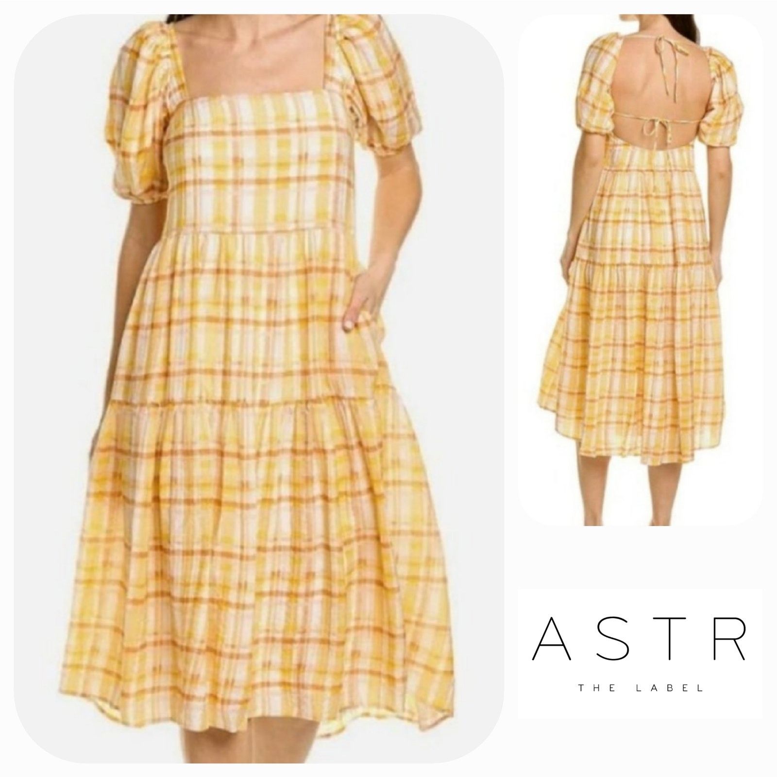 ASTR The Label ASTR The Label Ilana Puff Sleeve Tiered Midi Dress Plaid M Size M / US 6-8 / IT 42-44 - 1 Thumbnail