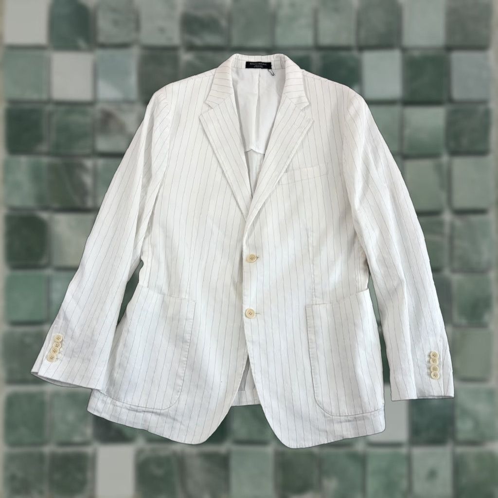 Banana Republic Blazer Mens 42 White Grey Striped Linen Tessuti di Sondrio