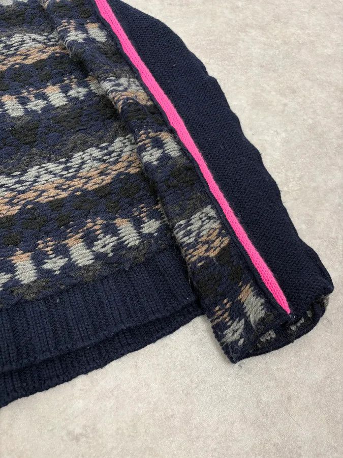 Dolce & Gabbana 2000s Dolce & Gabbana Navy Abstract & Pink Wool Zip-up Sweater Size US M / EU 48-50 / 2 - 7 Thumbnail